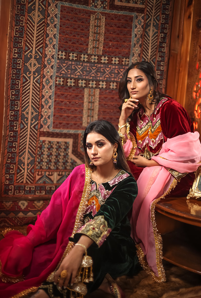 Red Silk Velvet Jannat Phiran Set