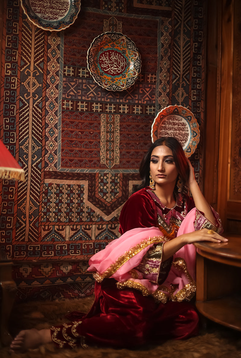 Red Silk Velvet Jannat Phiran Set