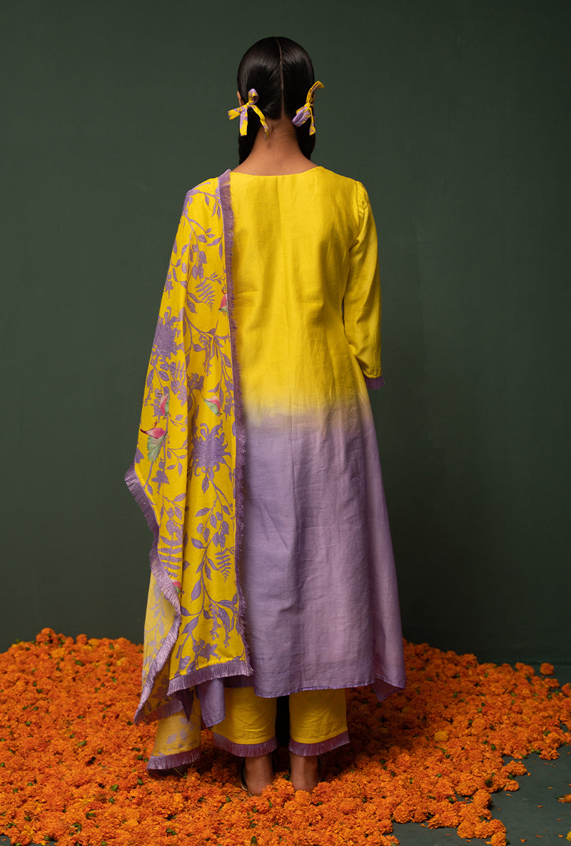 Yellow Ombre Asymmetrical Sasha Kurta Set