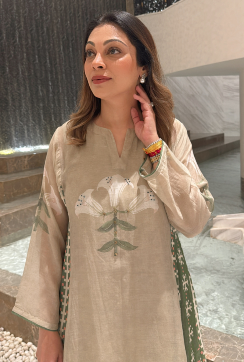 Meghna Nayyar in Beige Printed Dahlia Co-ord set