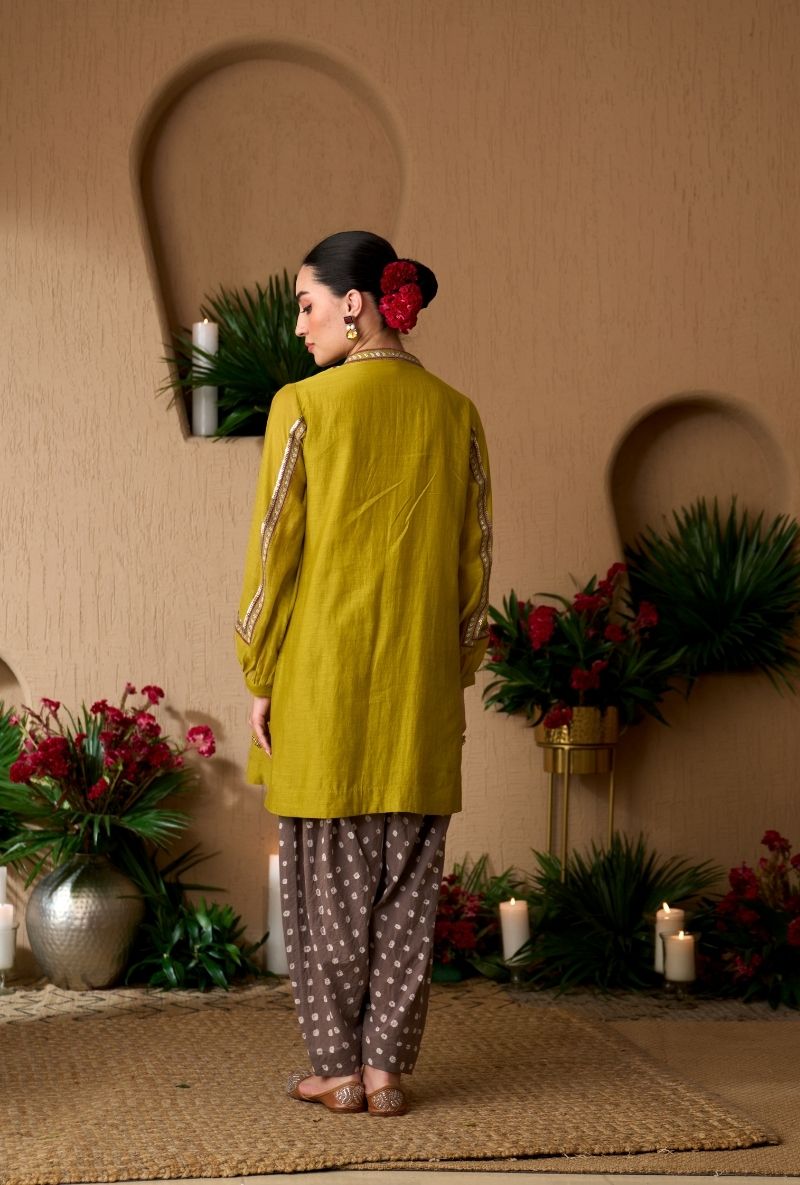 Green Bandhej Dhoti Naveli Kurta Set
