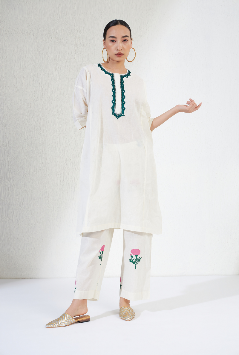 Off White Hand Embroidred Zara Olivia Kurta Set