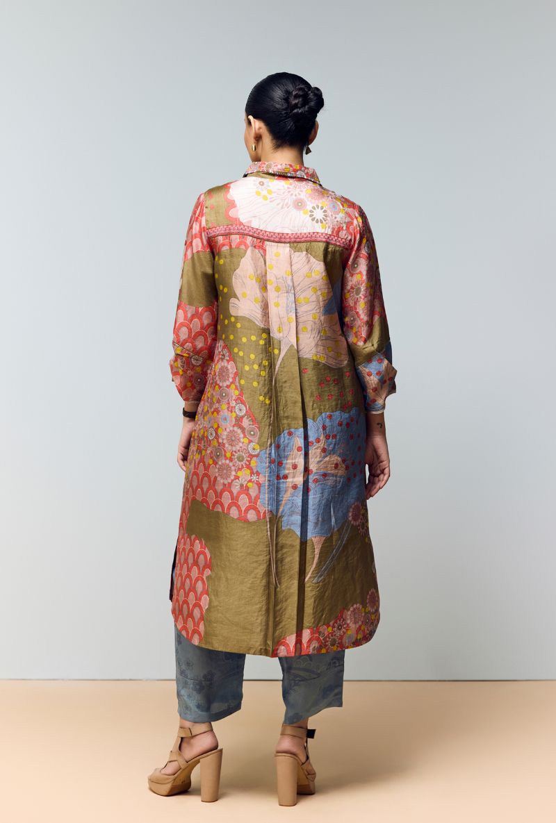 Ice Blue Hand Printed Shirt Collar Eden Co-Ord Set