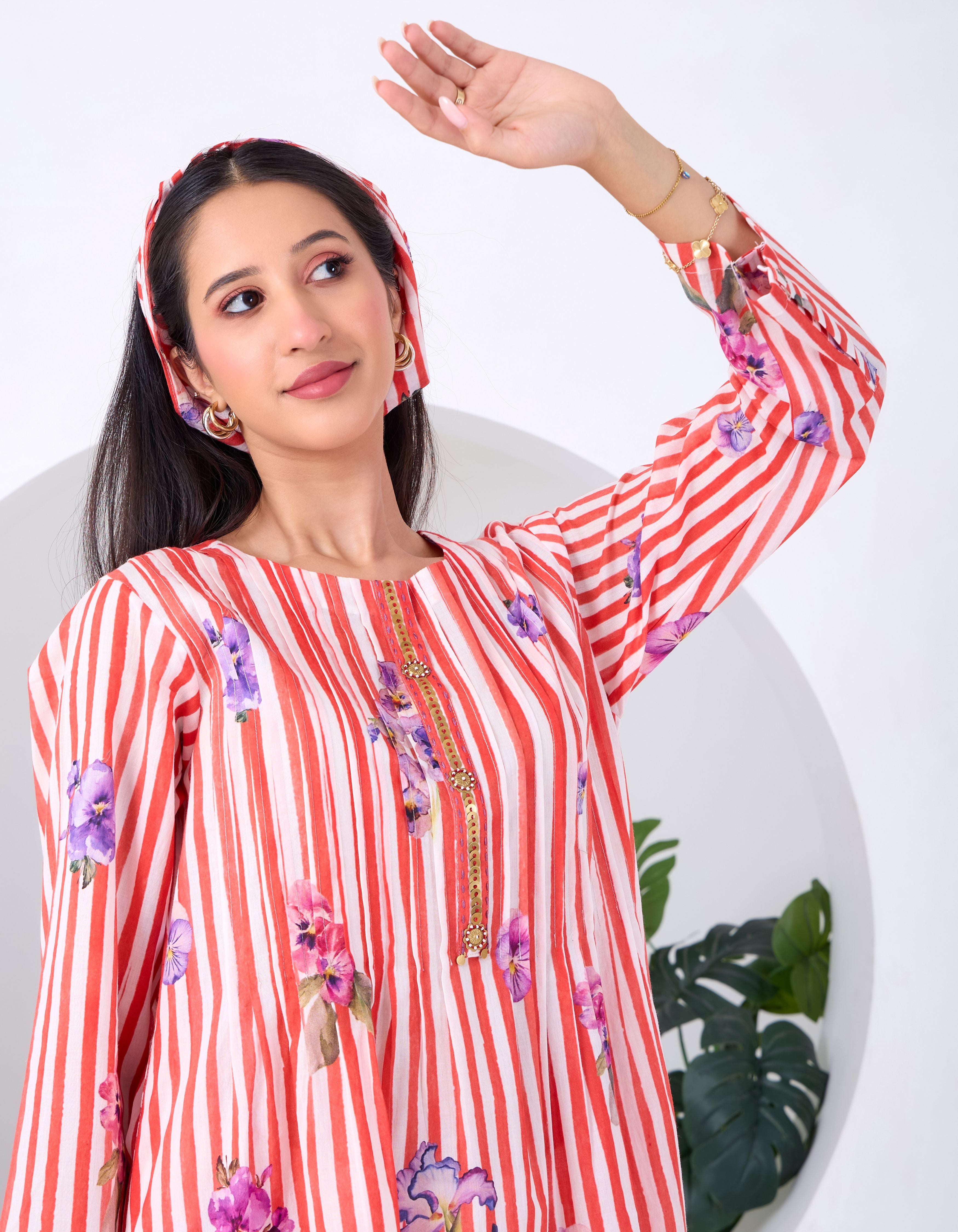Red & Ivory Stripe Pansy June Kurta Set