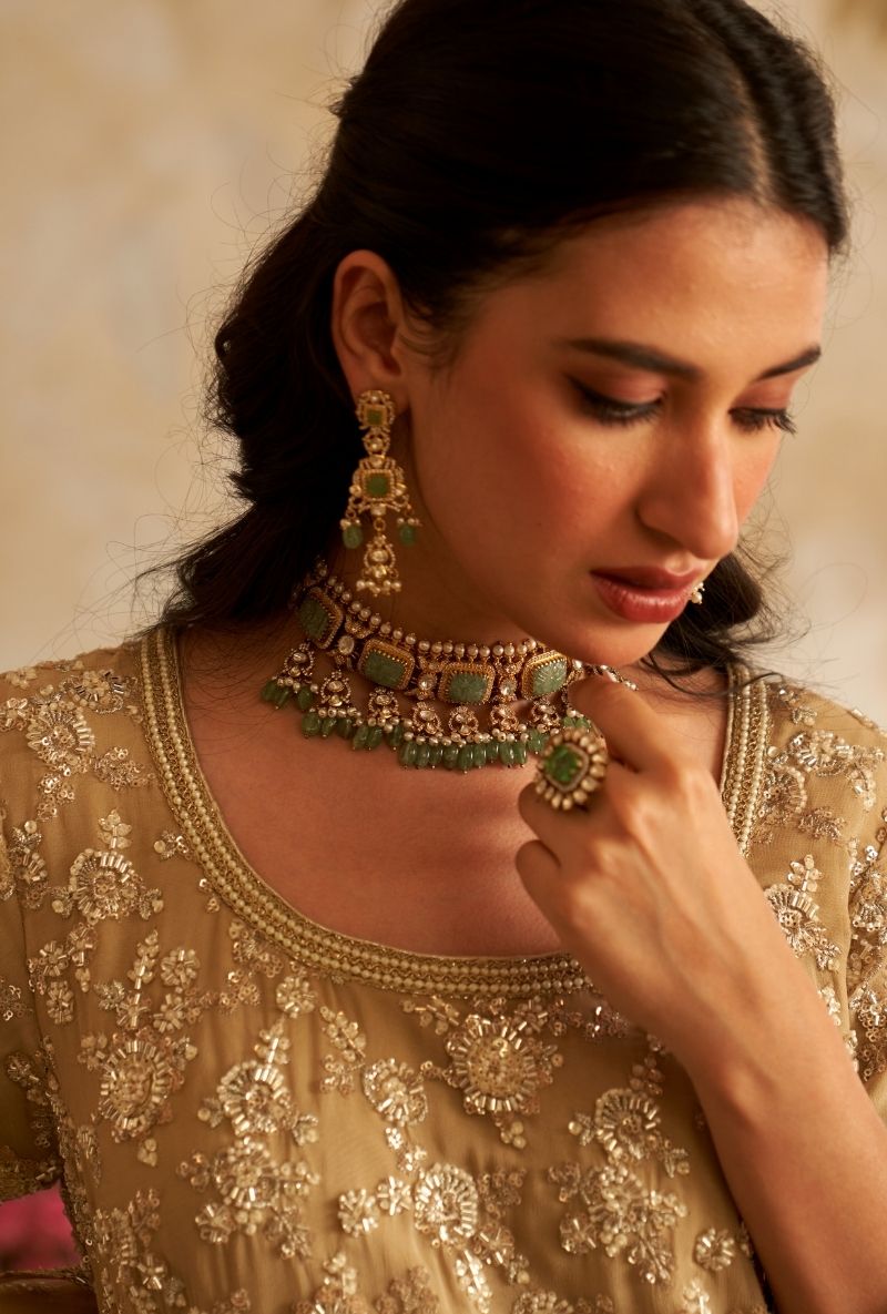 Beige Embroidered Rumi Gharara Set