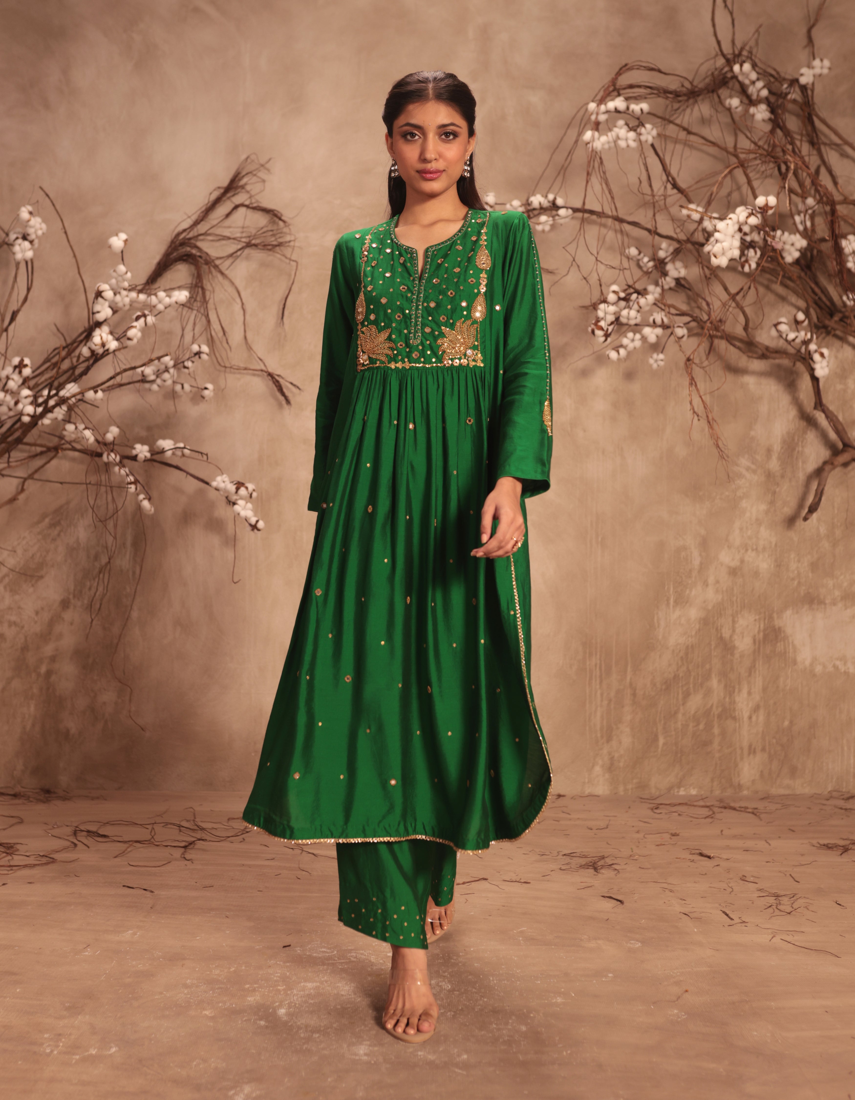 Green Frockstyle Rani Kurta Set