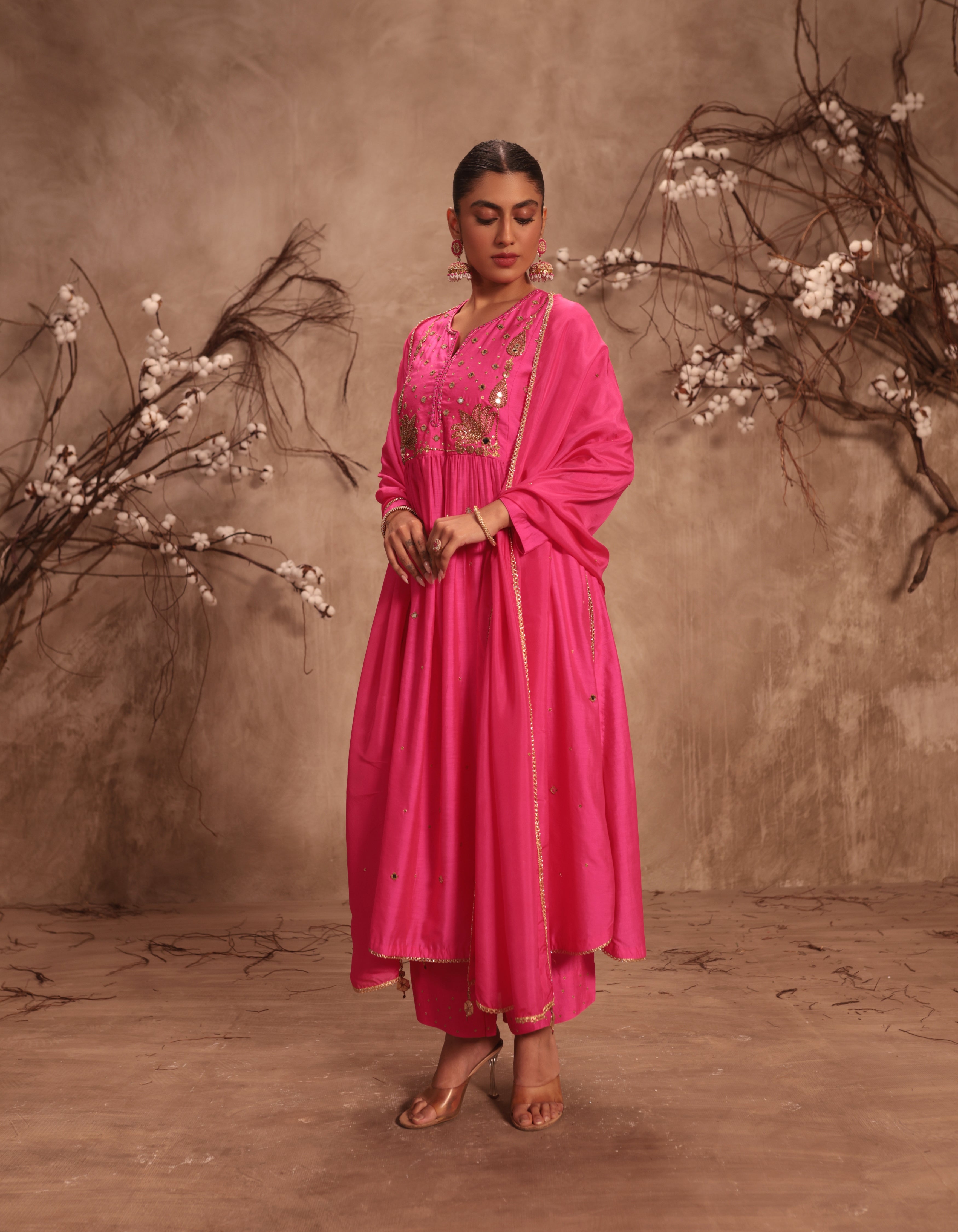 Hot Pink Frockstyle Rani Kurta Set