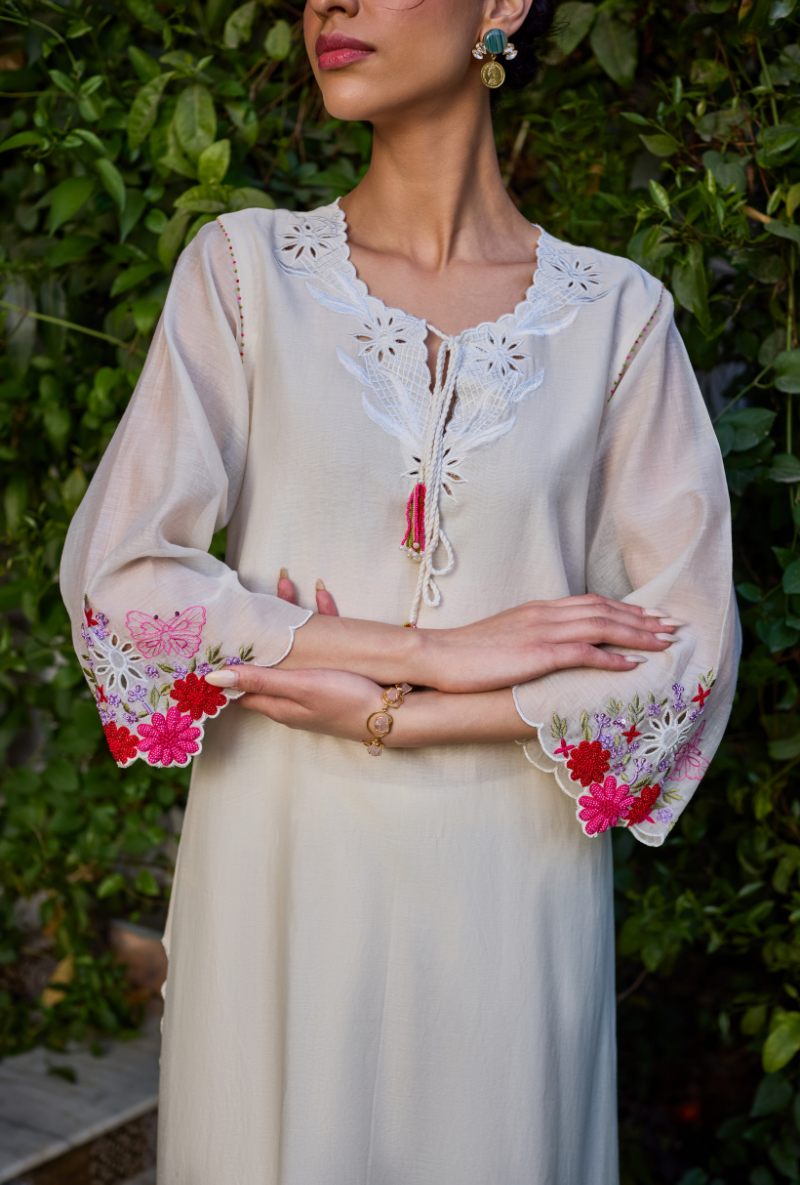 Ivory Cutwork Neckline Straight Anaardana Kurta Set