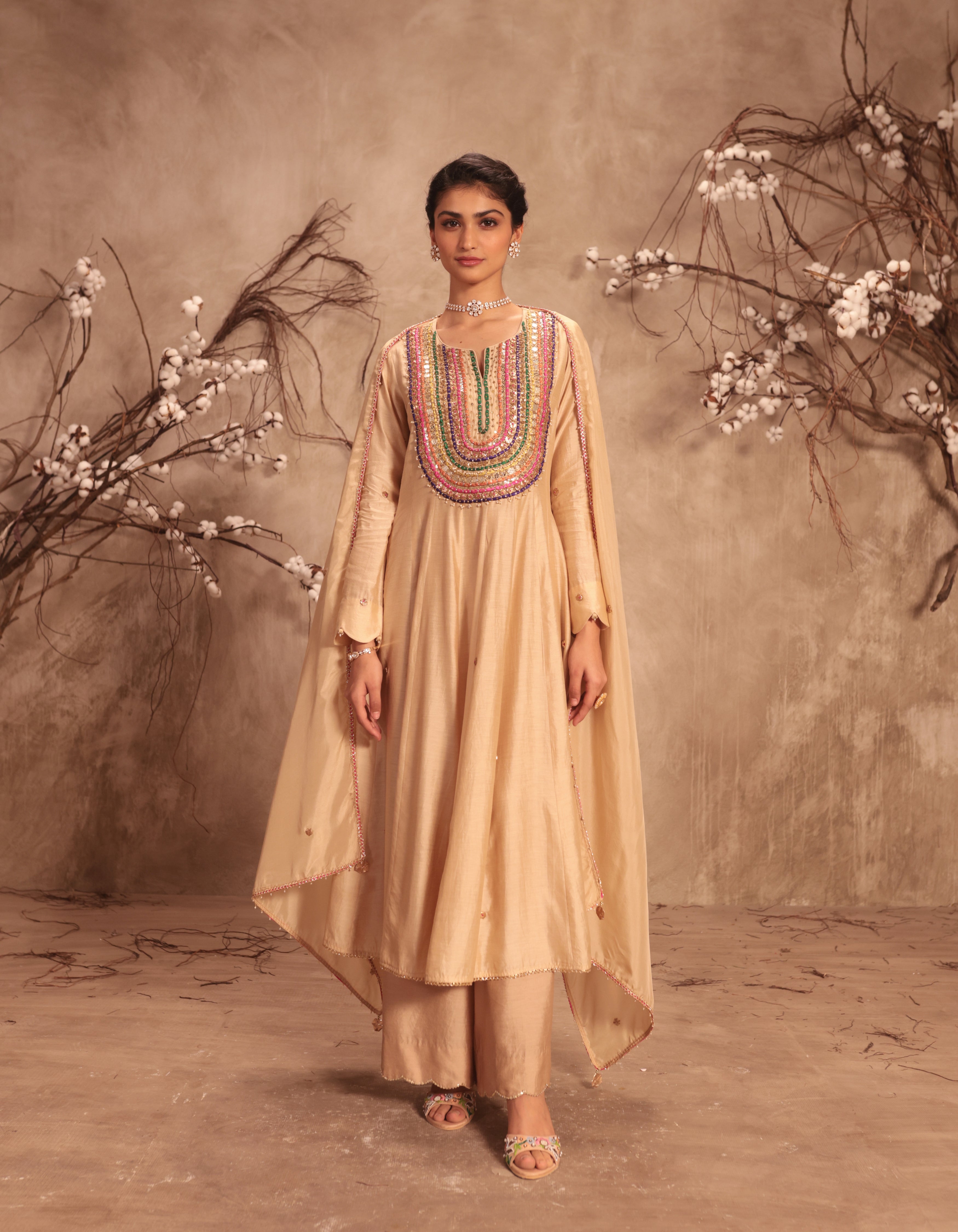 Ivory Multicolour Yoke Rani Anarkali Set