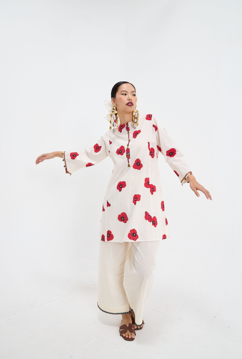 Meghna Nayyar in White Hand Embroidered Poppy Love Letters Kurta Set
