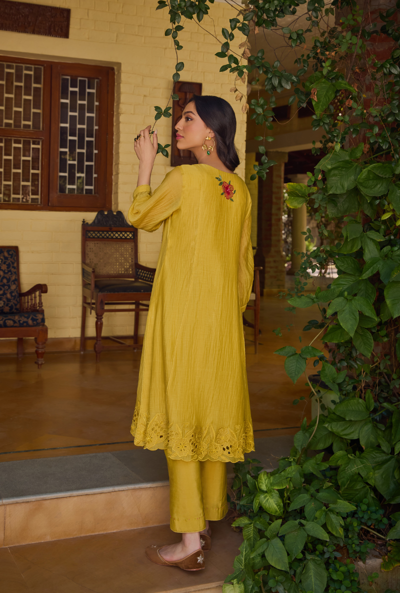 Mustad Hand Embroidered Yoke Anaardana Kurta Set