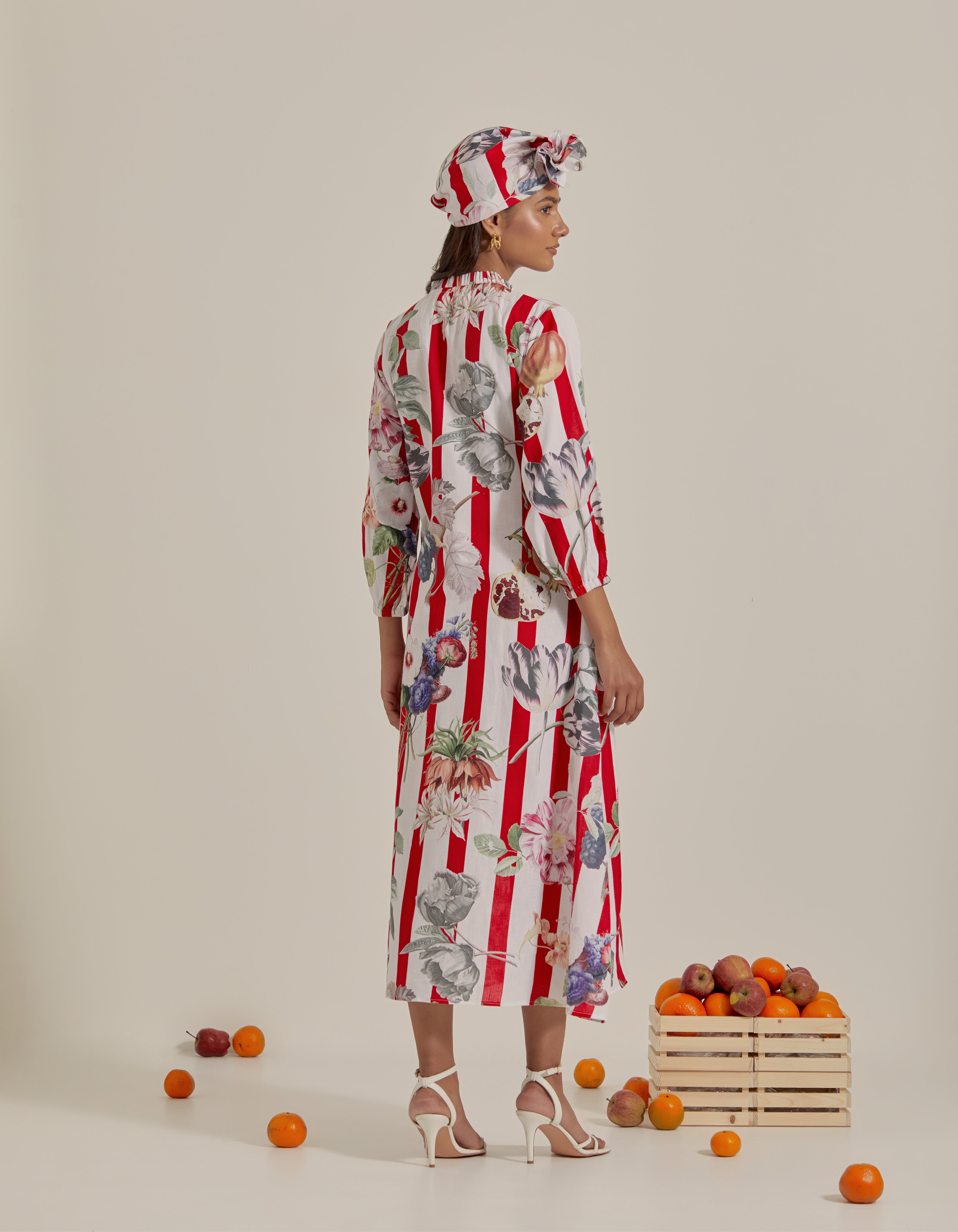 Red And White Stripes Printed Hawaii Maxi Dress