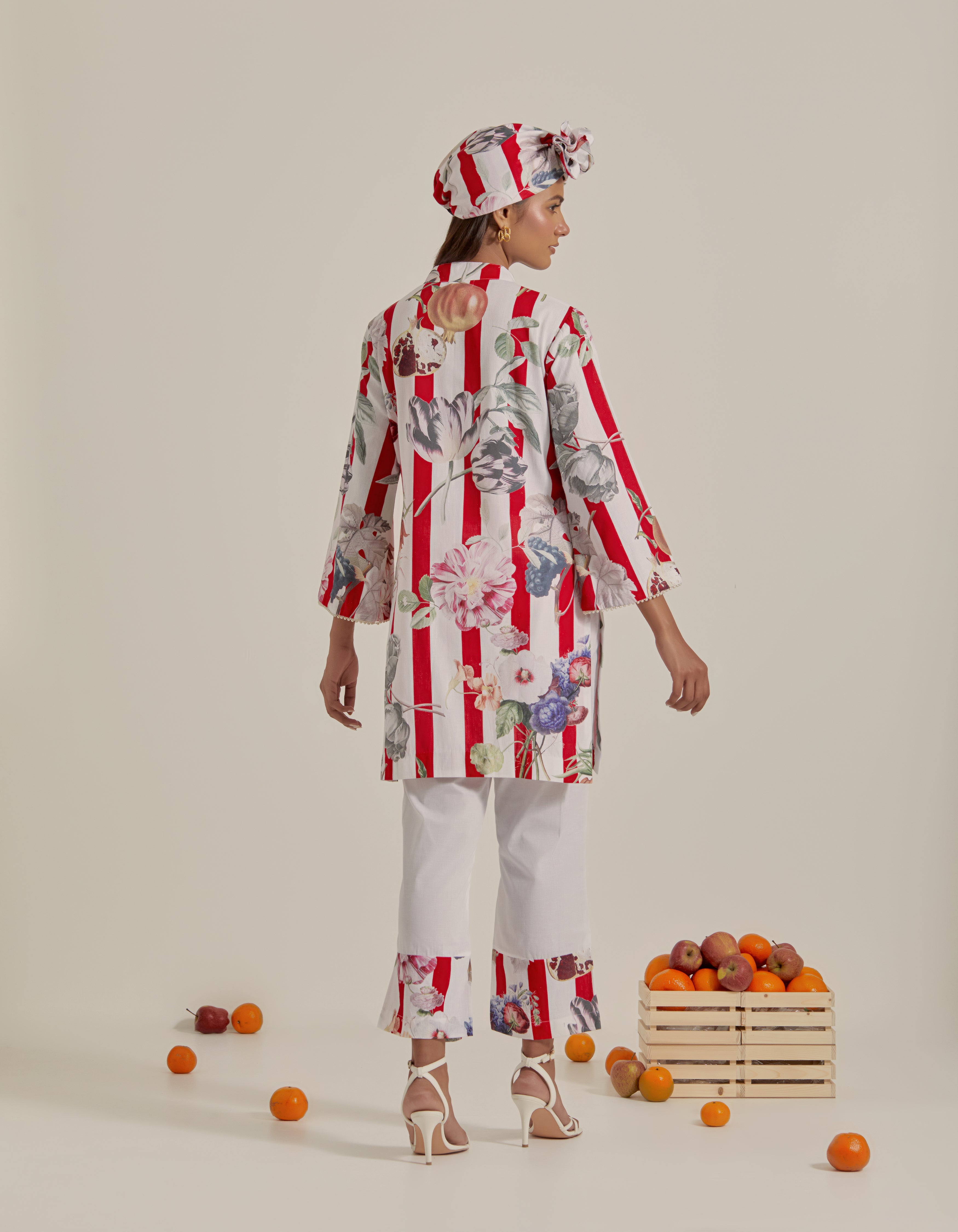 Red And White Printed Hawaii Short Kurta Set