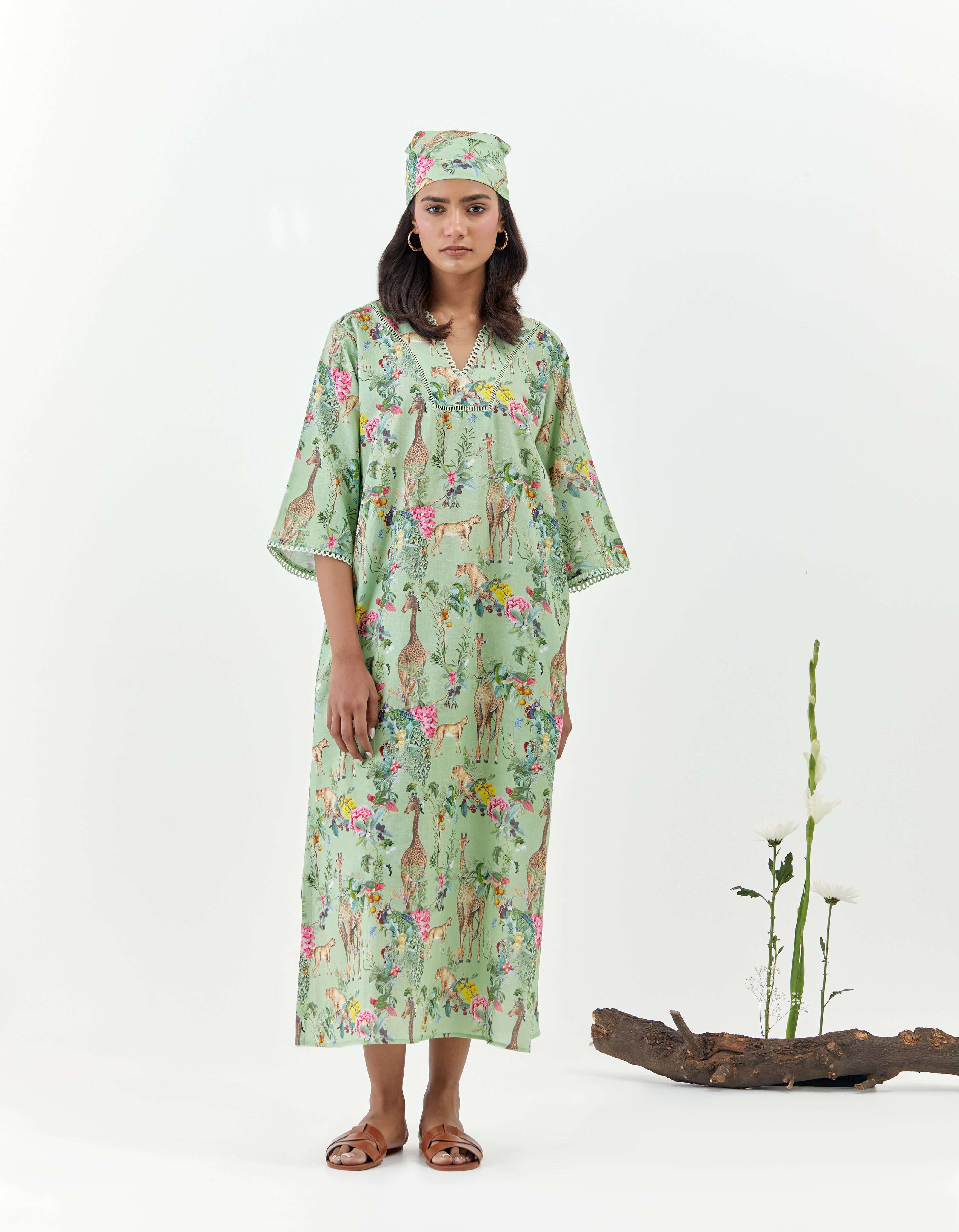 Green Kaftan Side Slit Savannah Dress