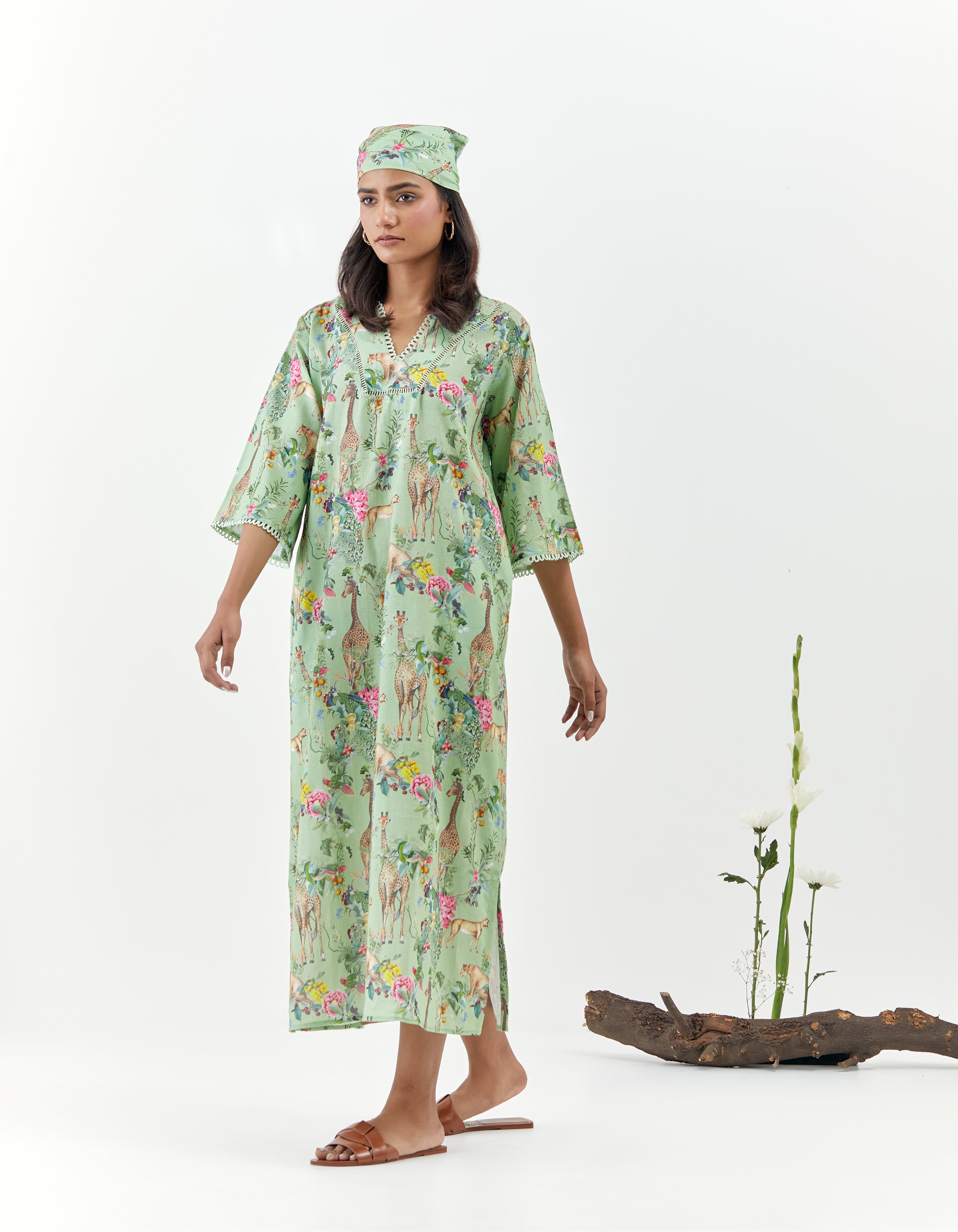 Green Kaftan Side Slit Savannah Dress