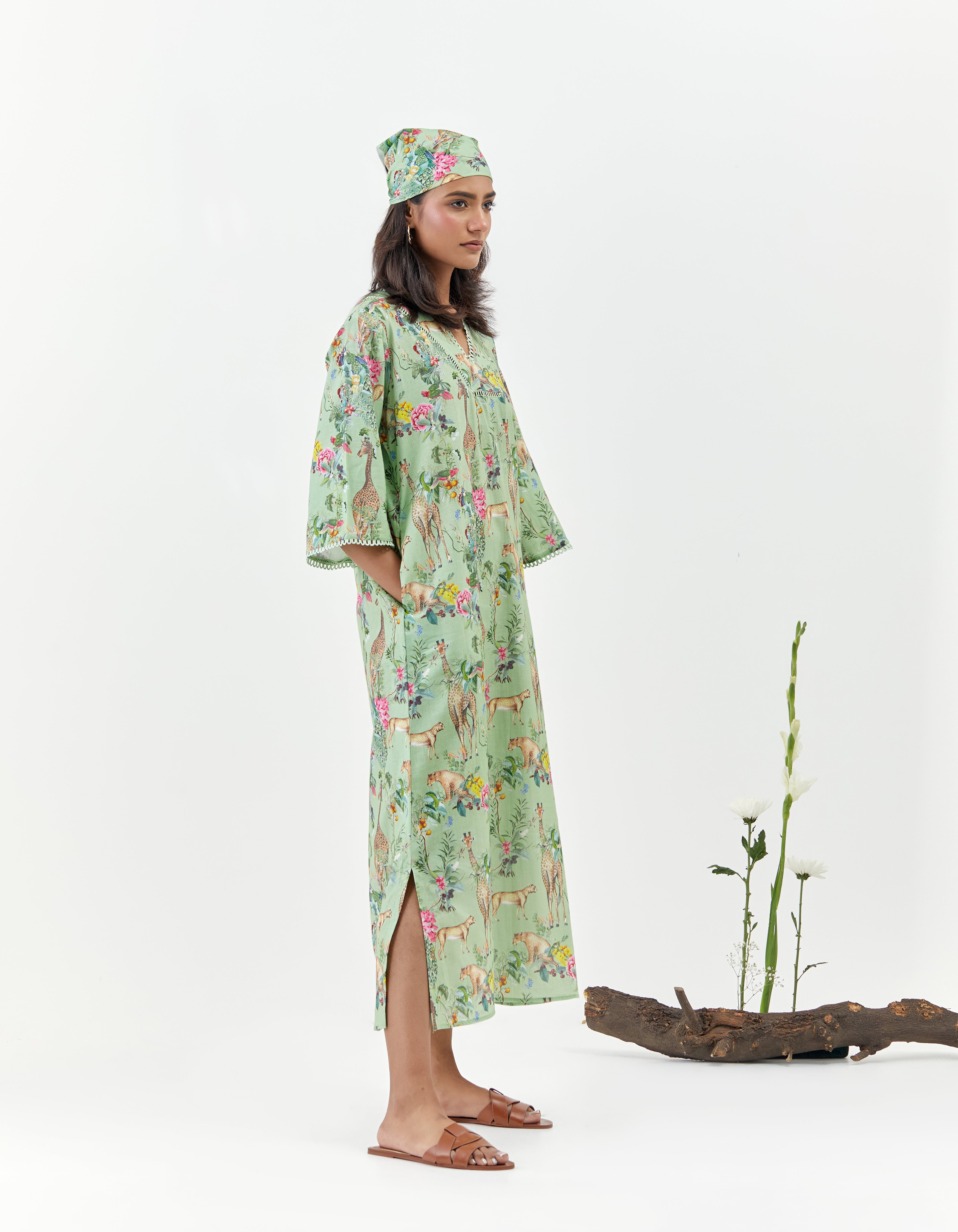 Green Kaftan Side Slit Savannah Dress