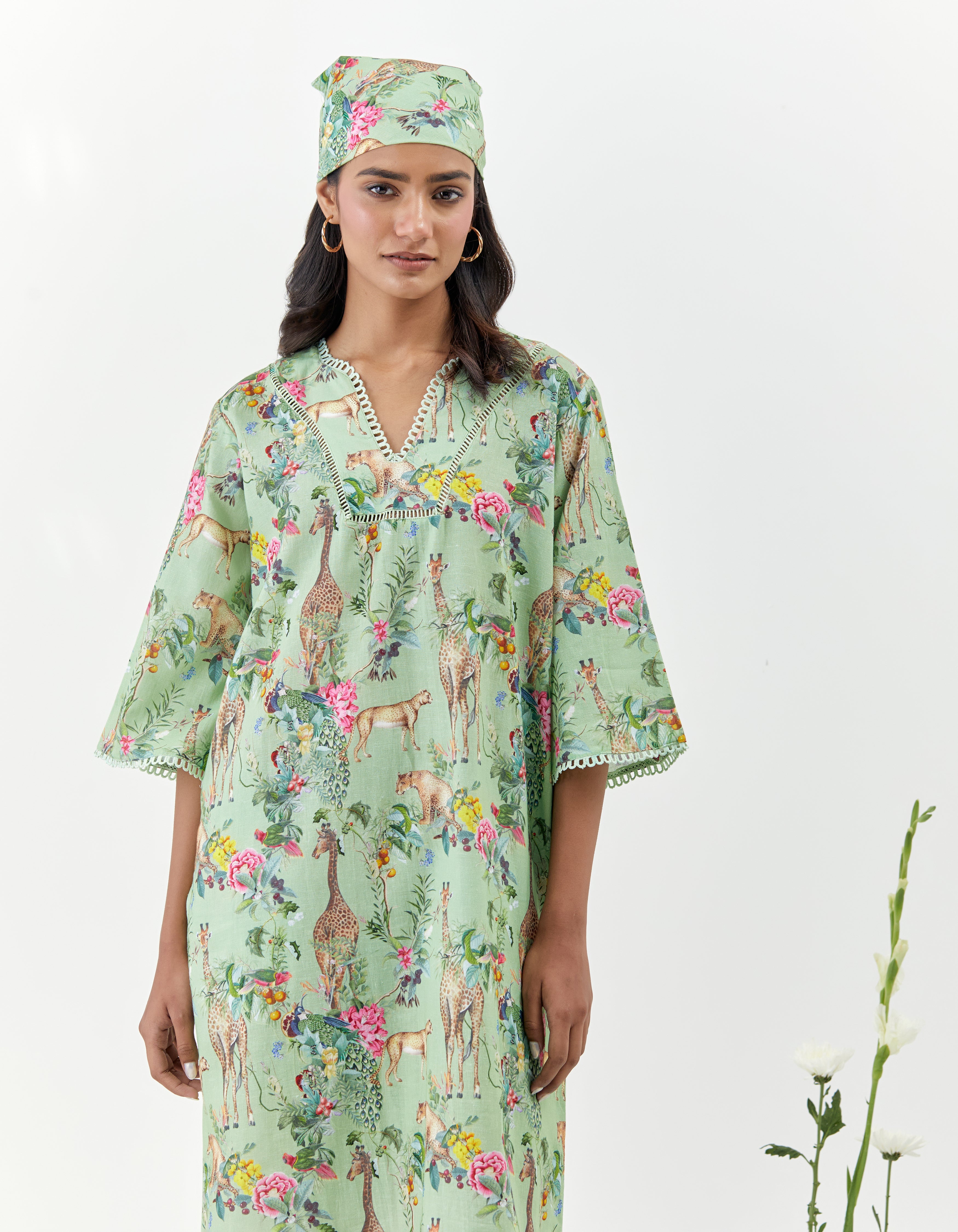 Green Kaftan Side Slit Savannah Dress