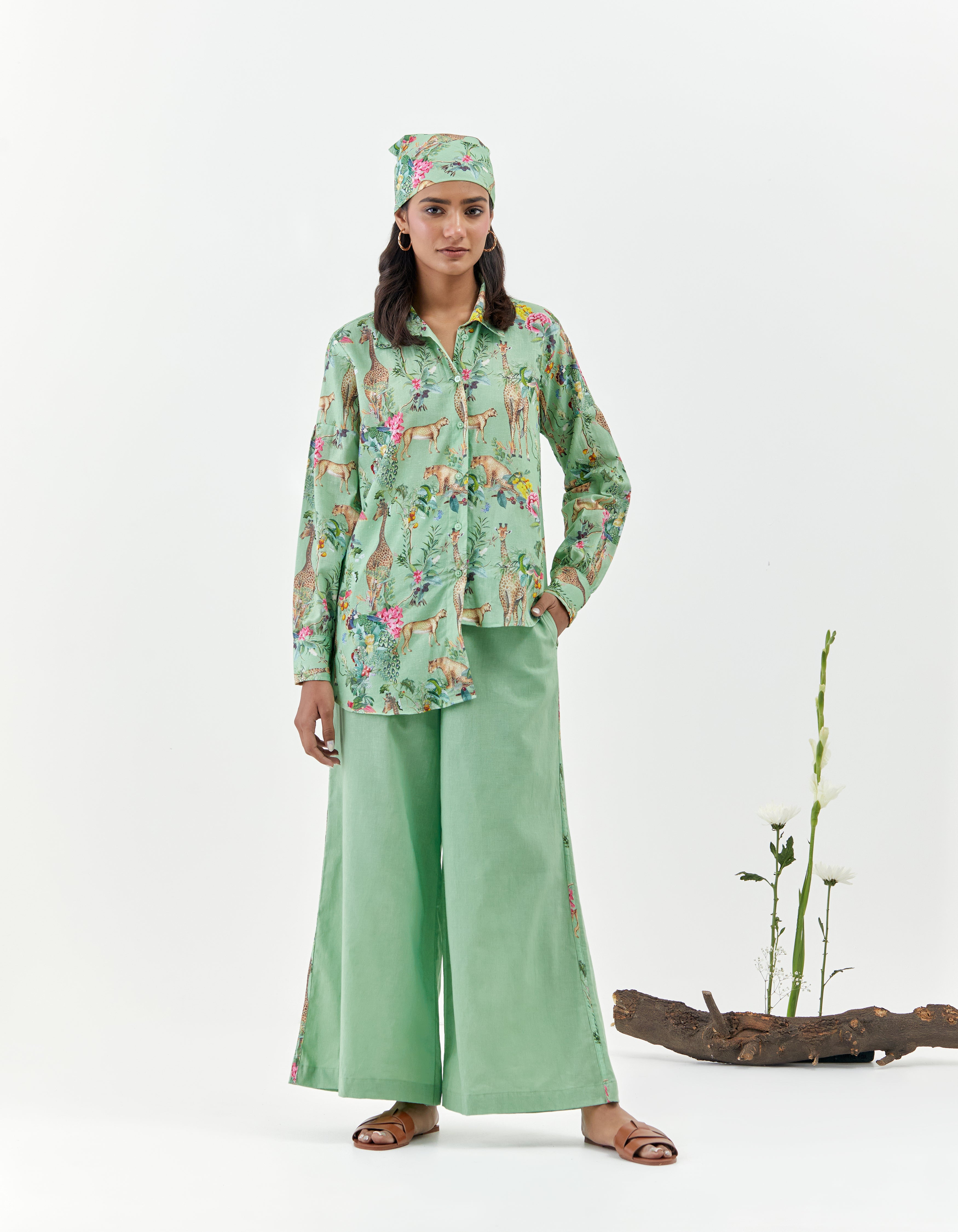Green Safari Printed Asymmetric Savannah Co-Ord Set