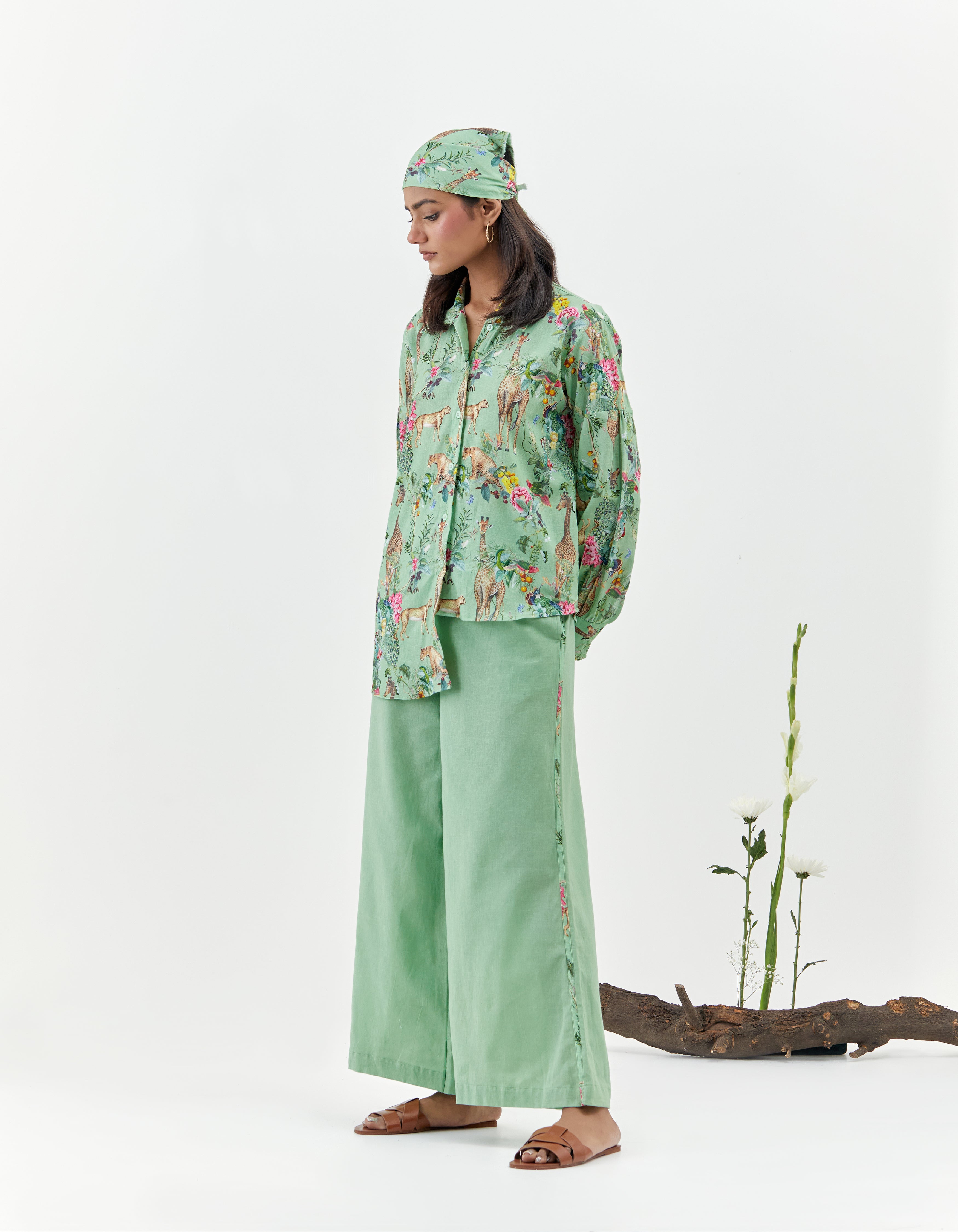 Green Safari Printed Asymmetric Savannah Co-Ord Set