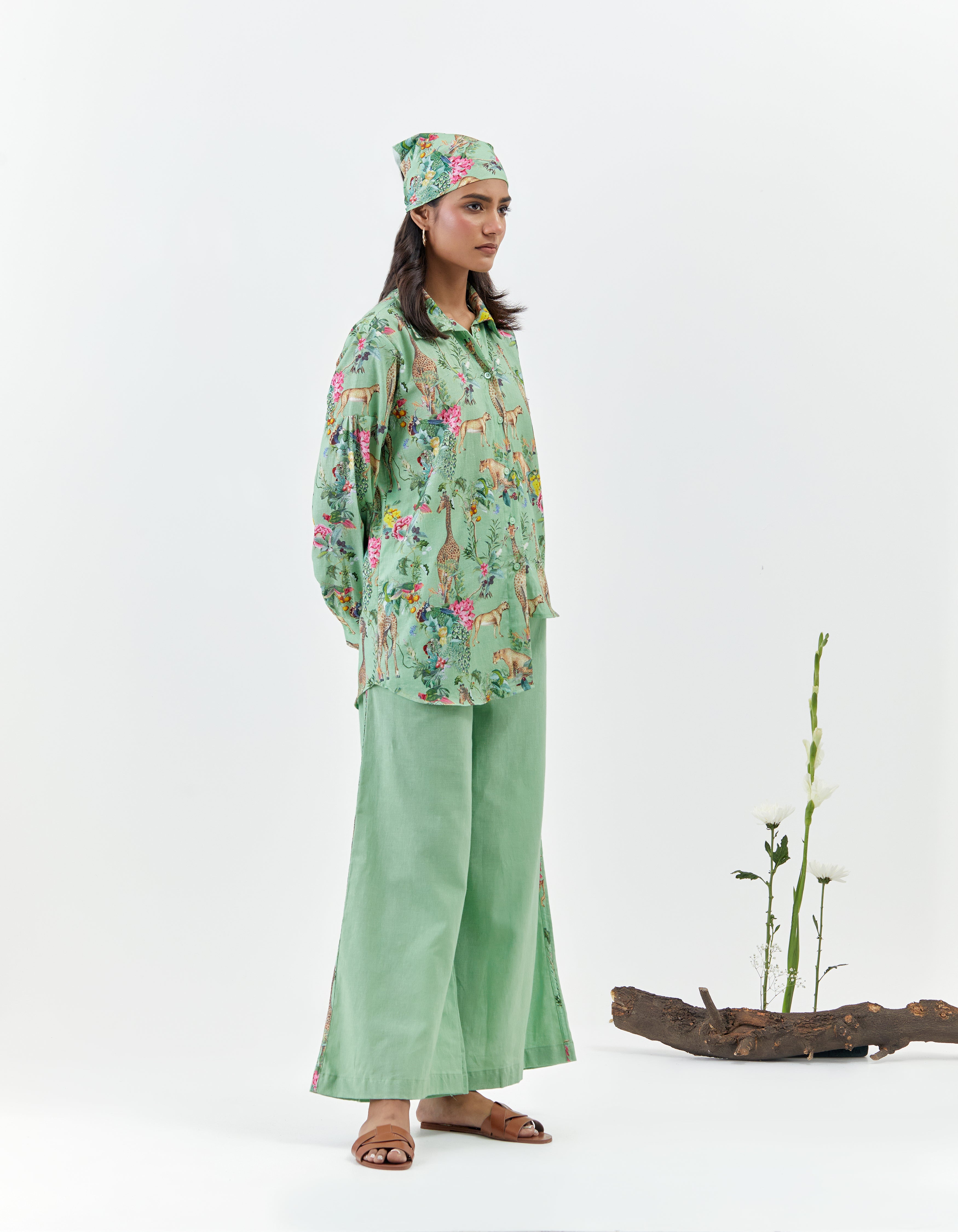 Green Safari Printed Asymmetric Savannah Co-Ord Set