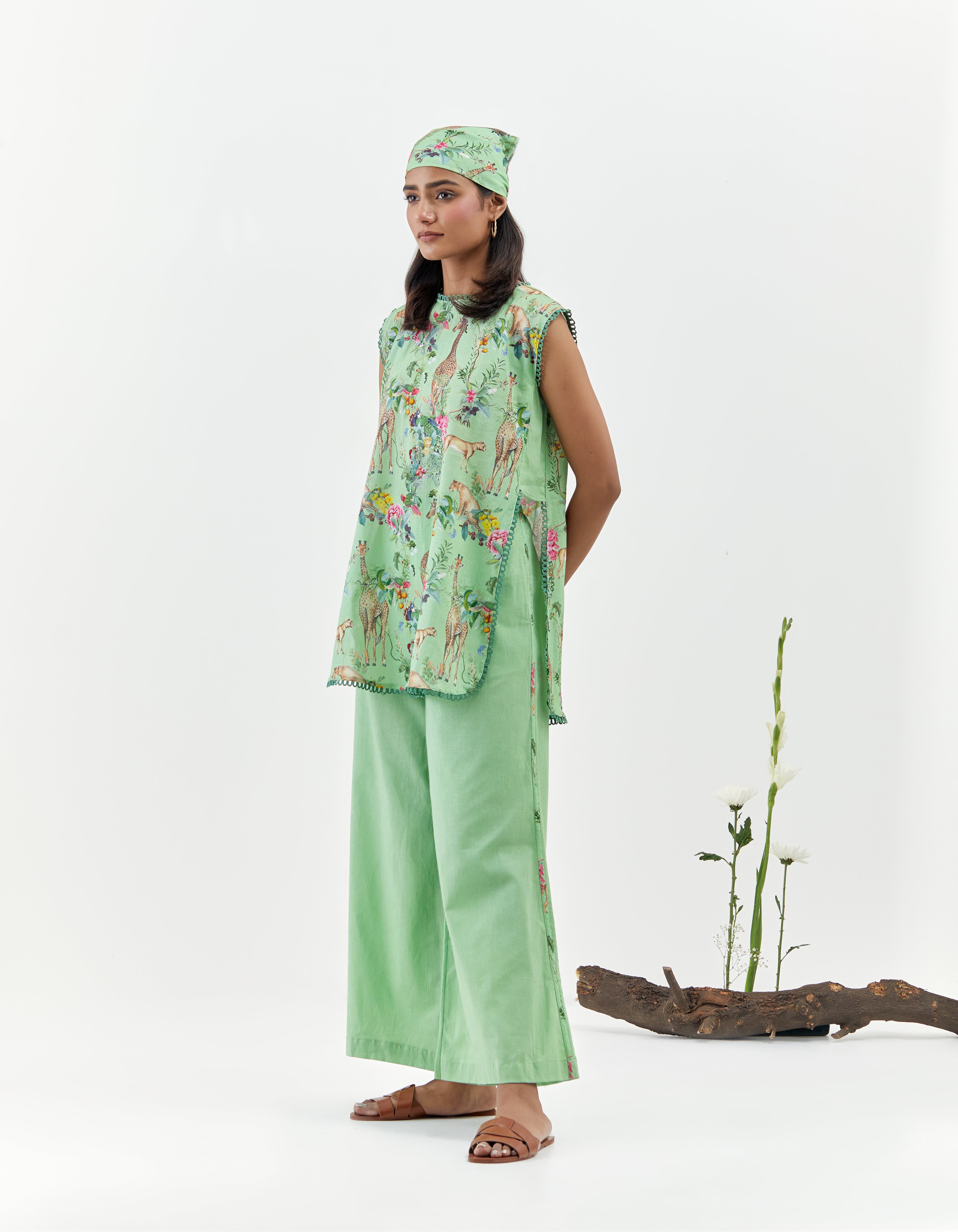 Green Safari Print Sleeveless Savannah Co-Ord Set
