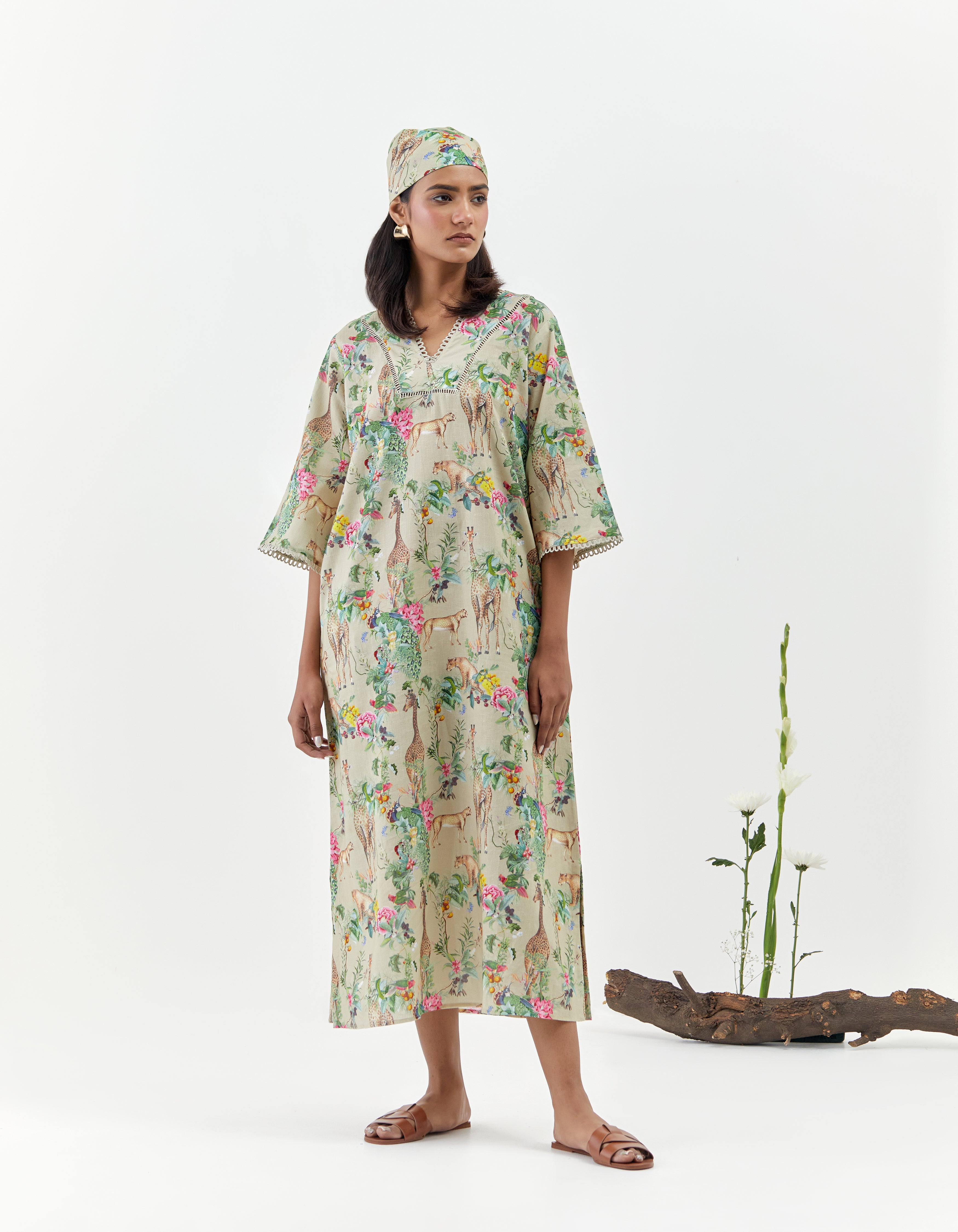 Beige Kaftan Side Slit Savannah Dress