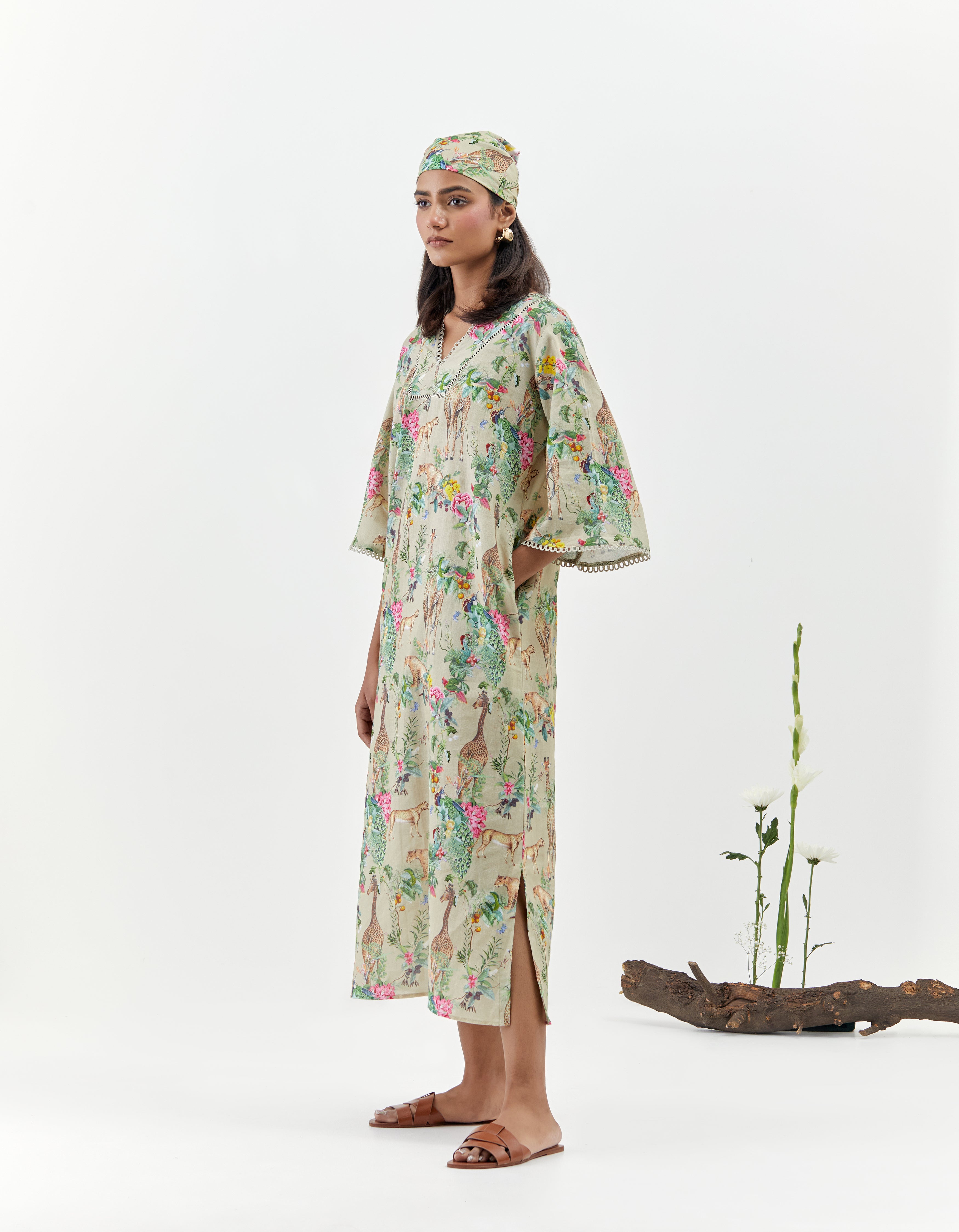 Beige Kaftan Side Slit Savannah Dress