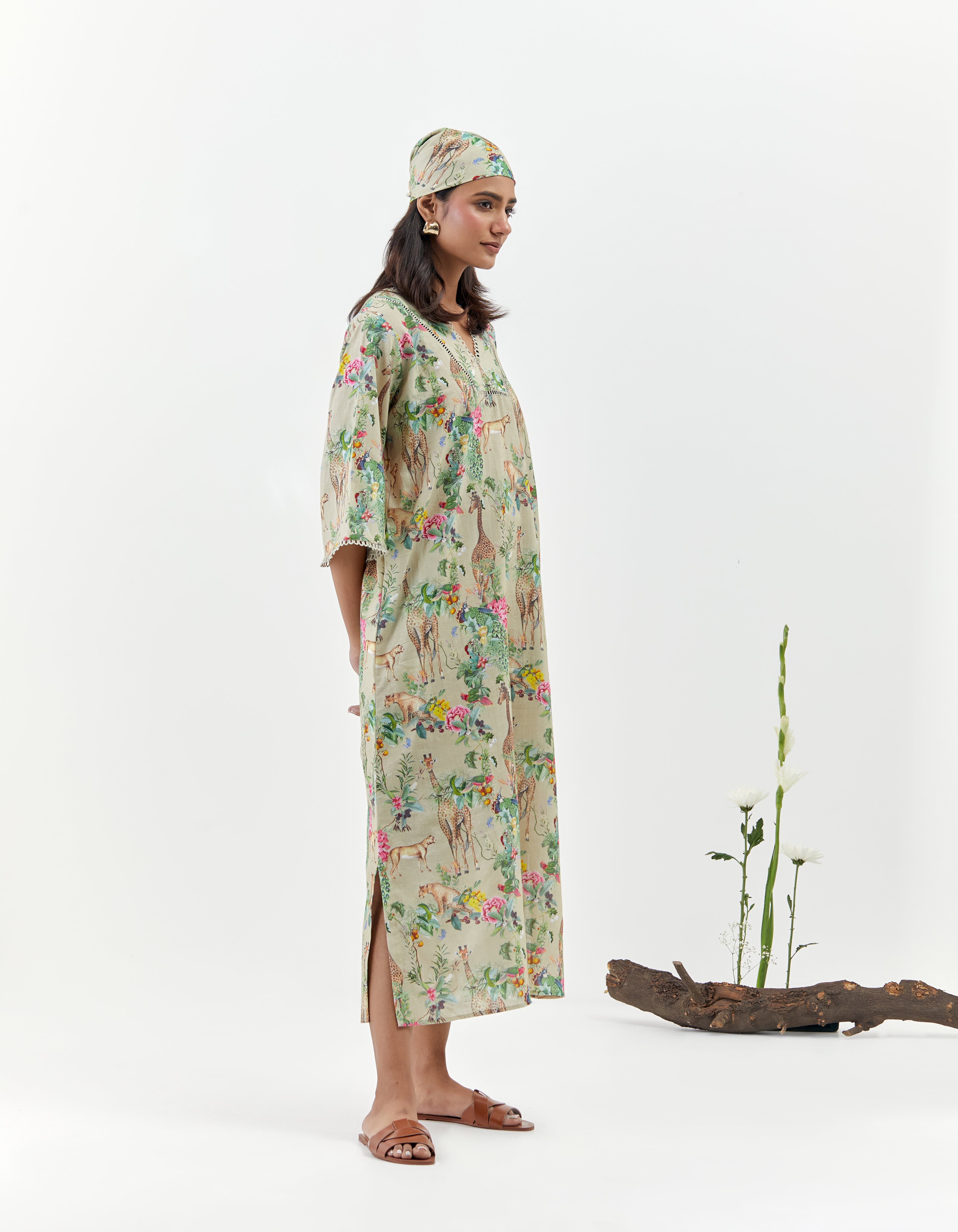 Beige Kaftan Side Slit Savannah Dress