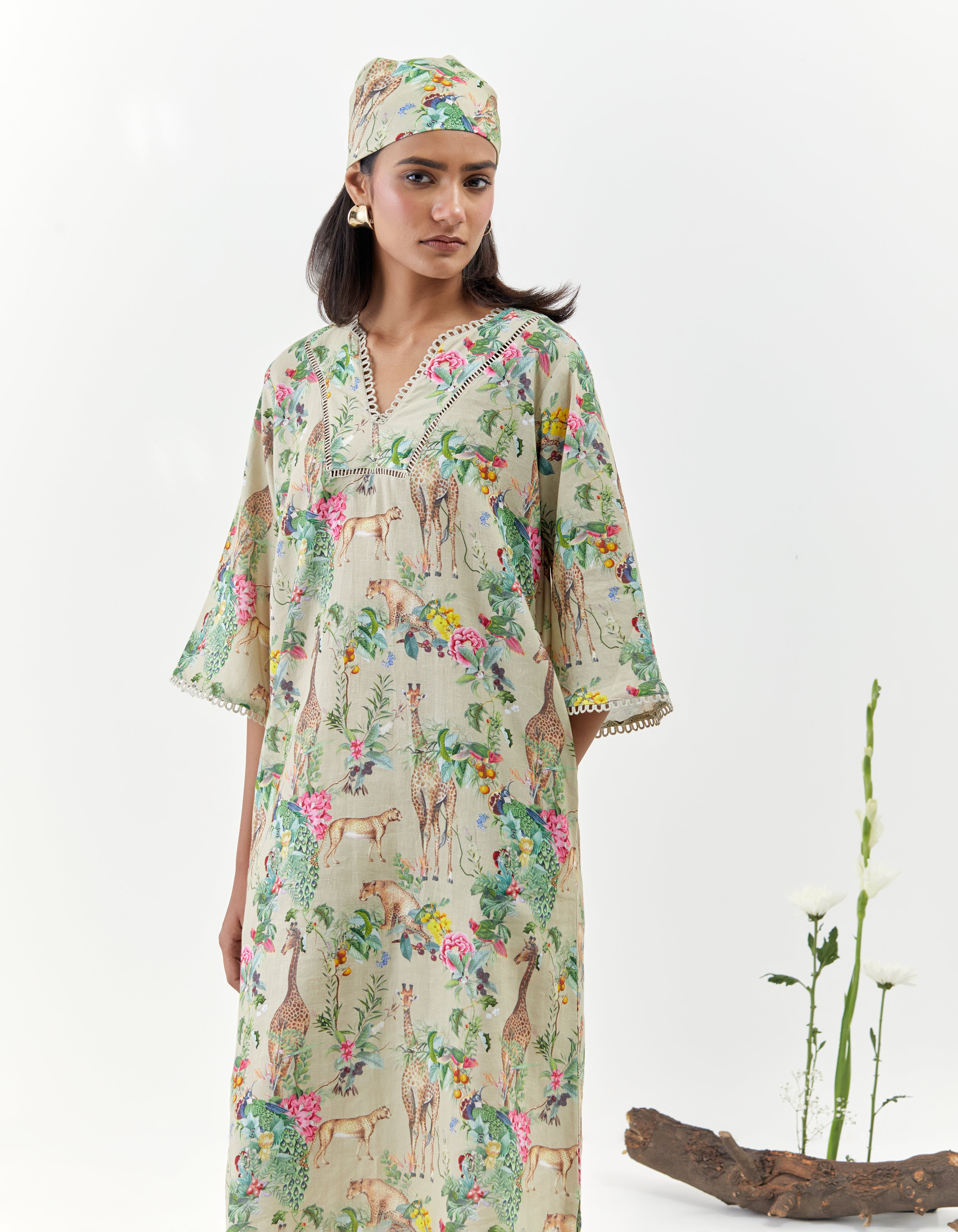 Beige Kaftan Side Slit Savannah Dress