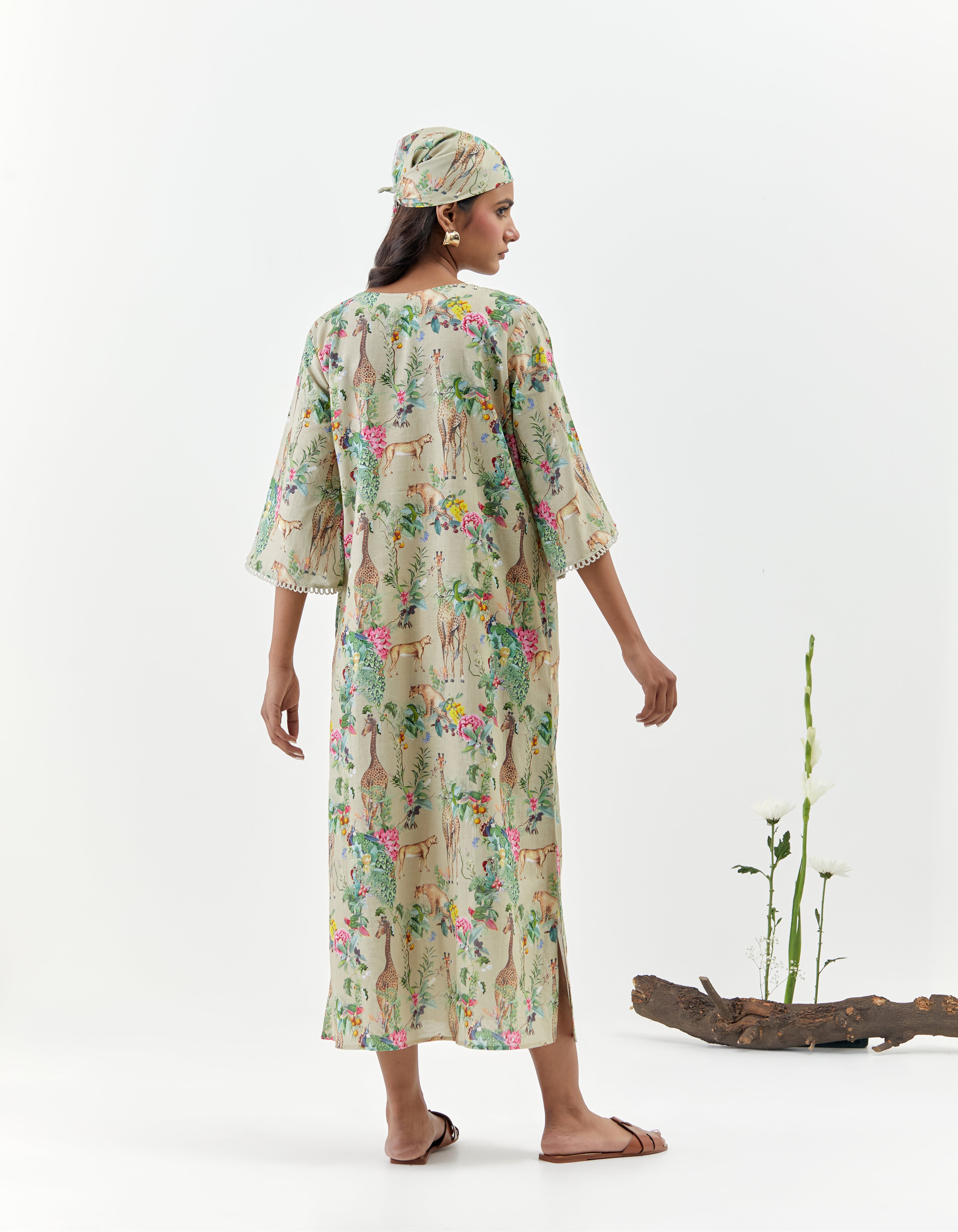 Beige Kaftan Side Slit Savannah Dress