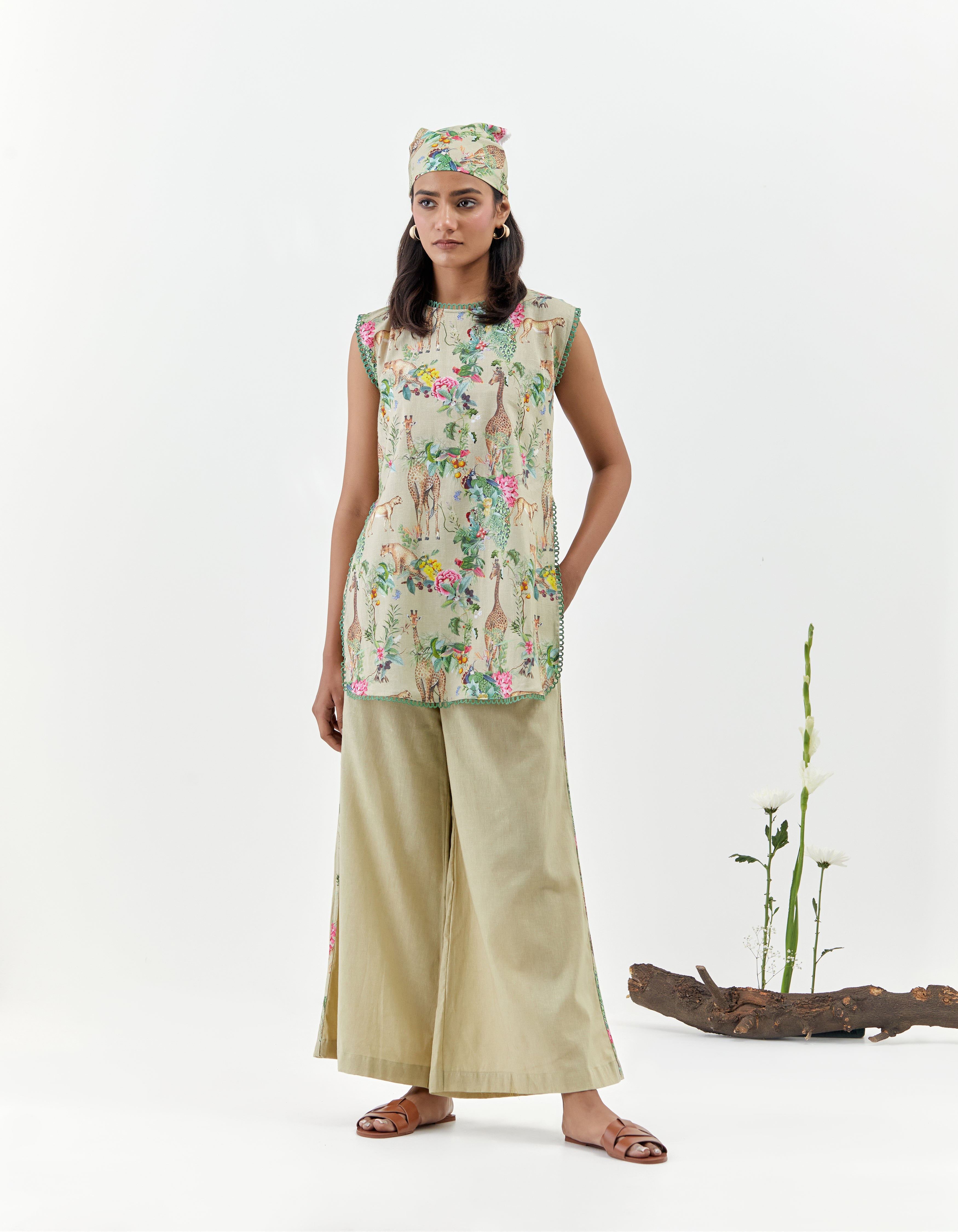 Varsha Rana in Beige Safari Print Sleeveless Savannah Co-Ord Set