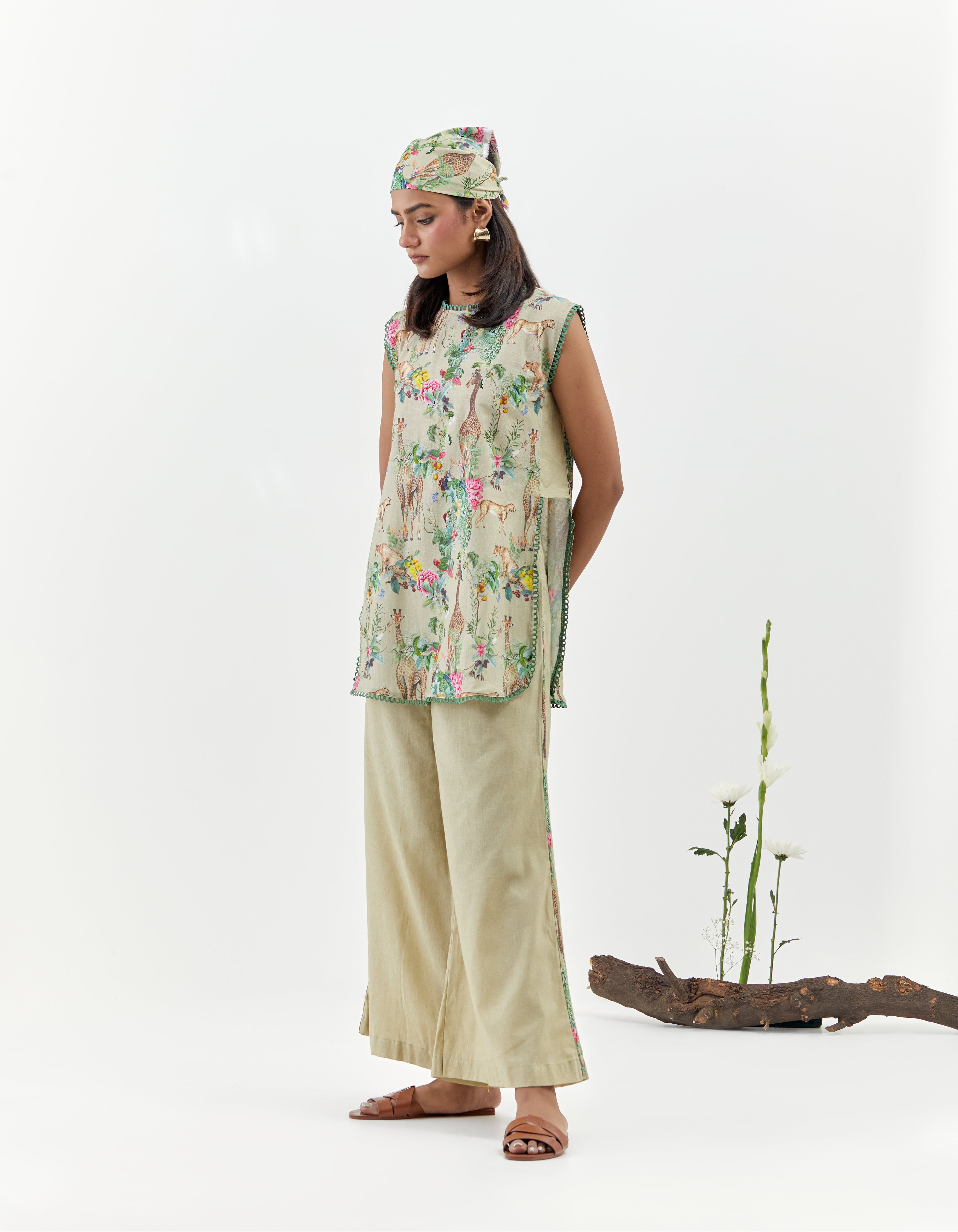 Varsha Rana in Beige Safari Print Sleeveless Savannah Co-Ord Set