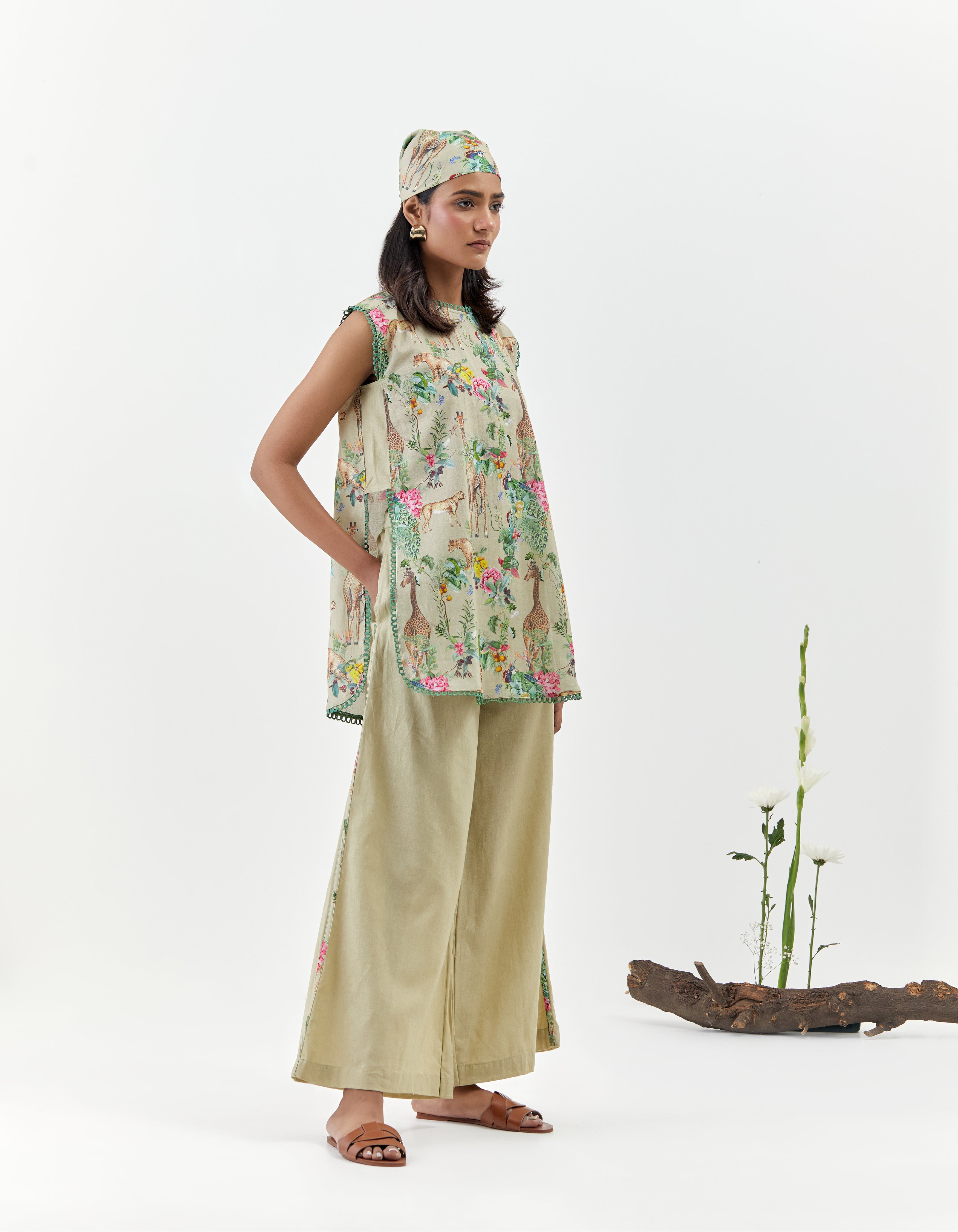 Varsha Rana in Beige Safari Print Sleeveless Savannah Co-Ord Set