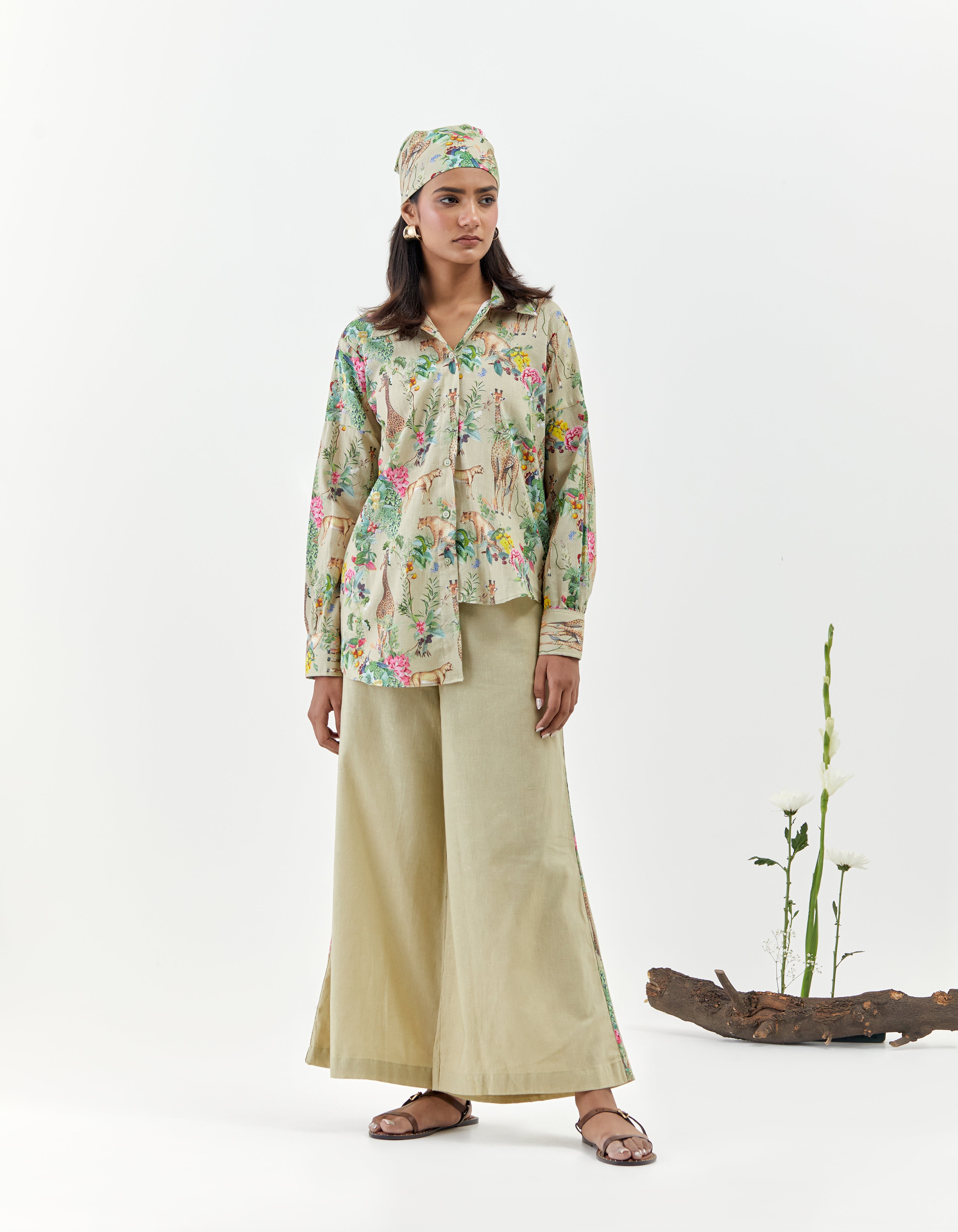 Beige Safari Printed Asymmetric Savannah Co-Ord Set