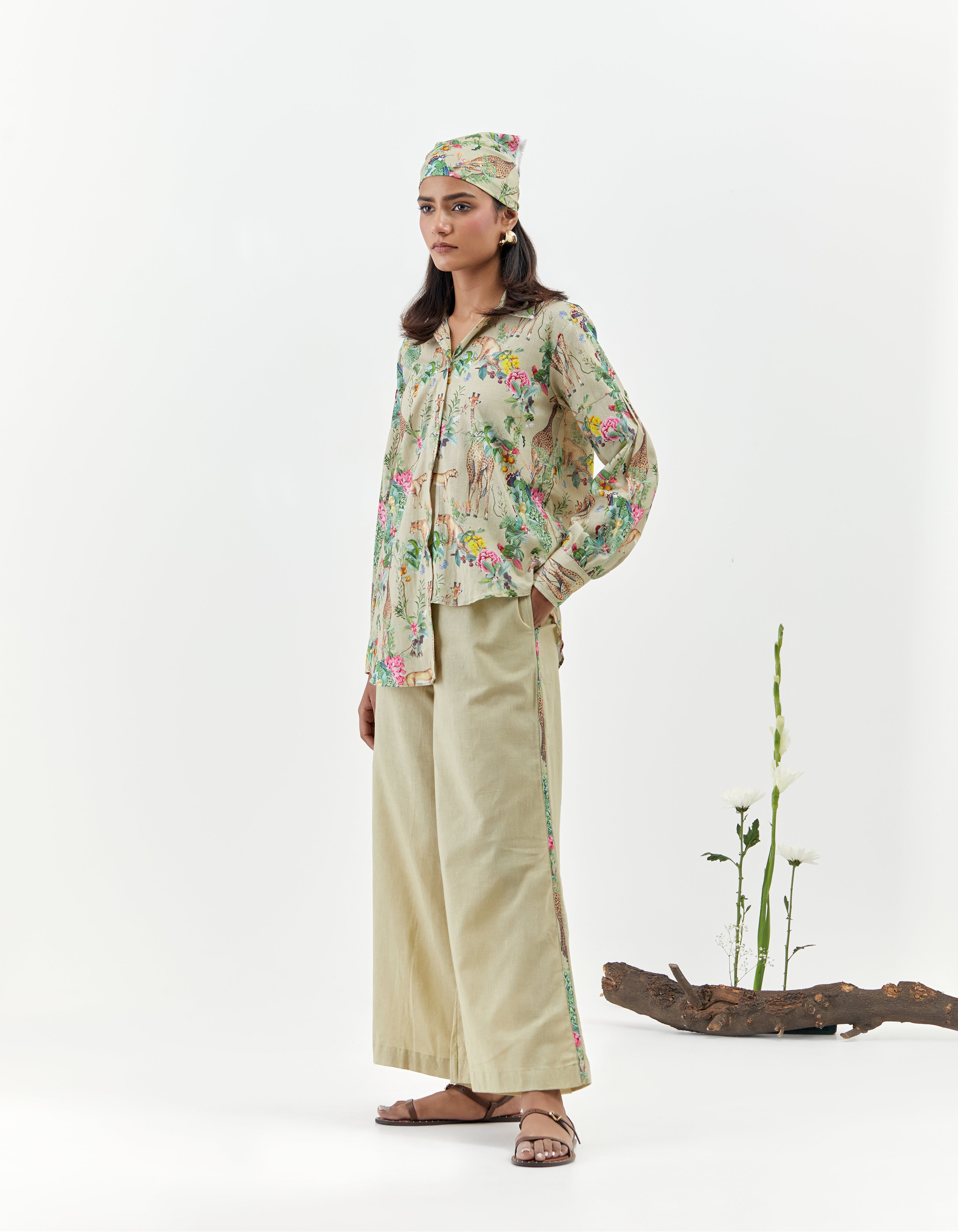 Beige Safari Printed Asymmetric Savannah Co-Ord Set