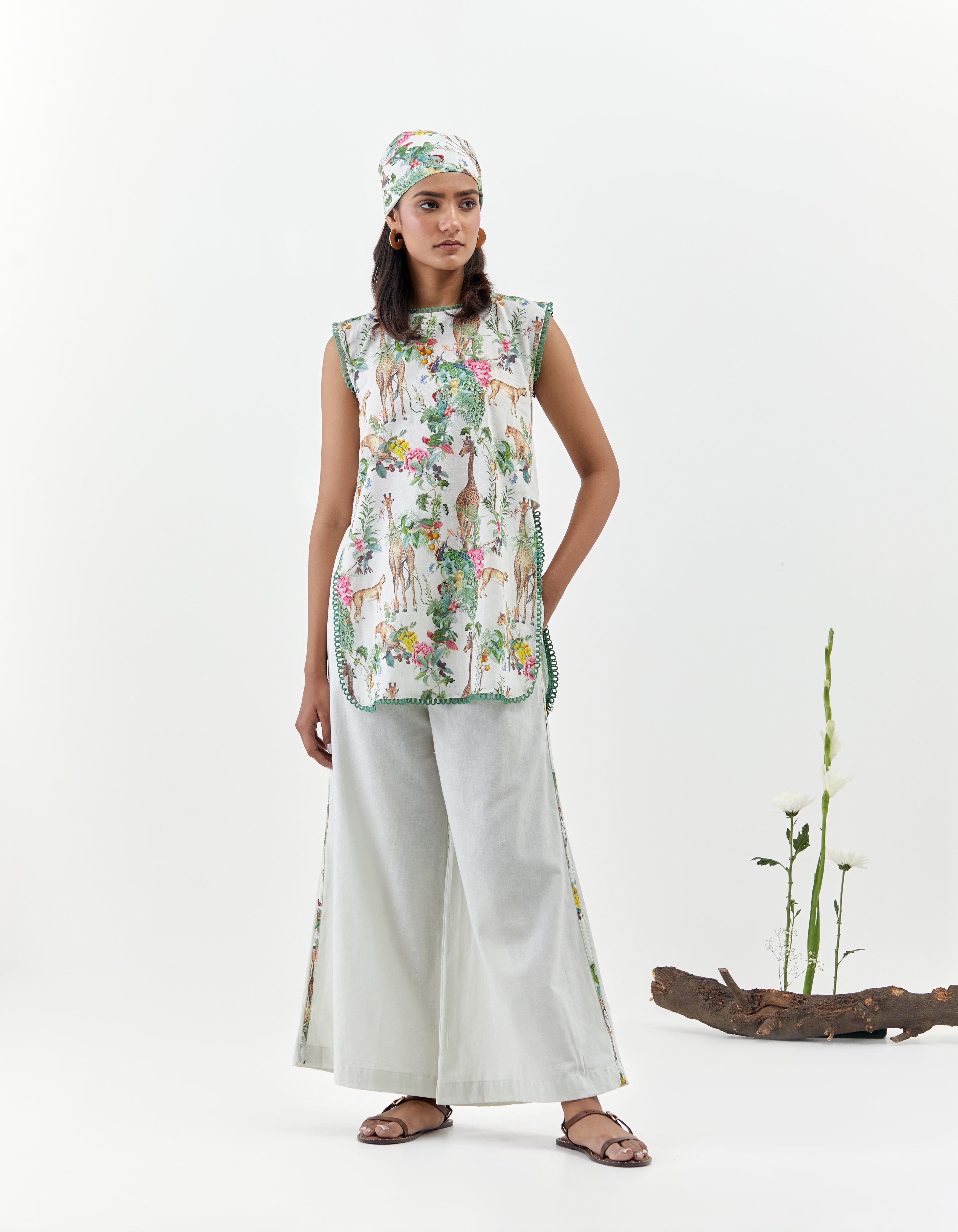 Ivory Safari print Sleeveless Savannah Co-Ord Set
