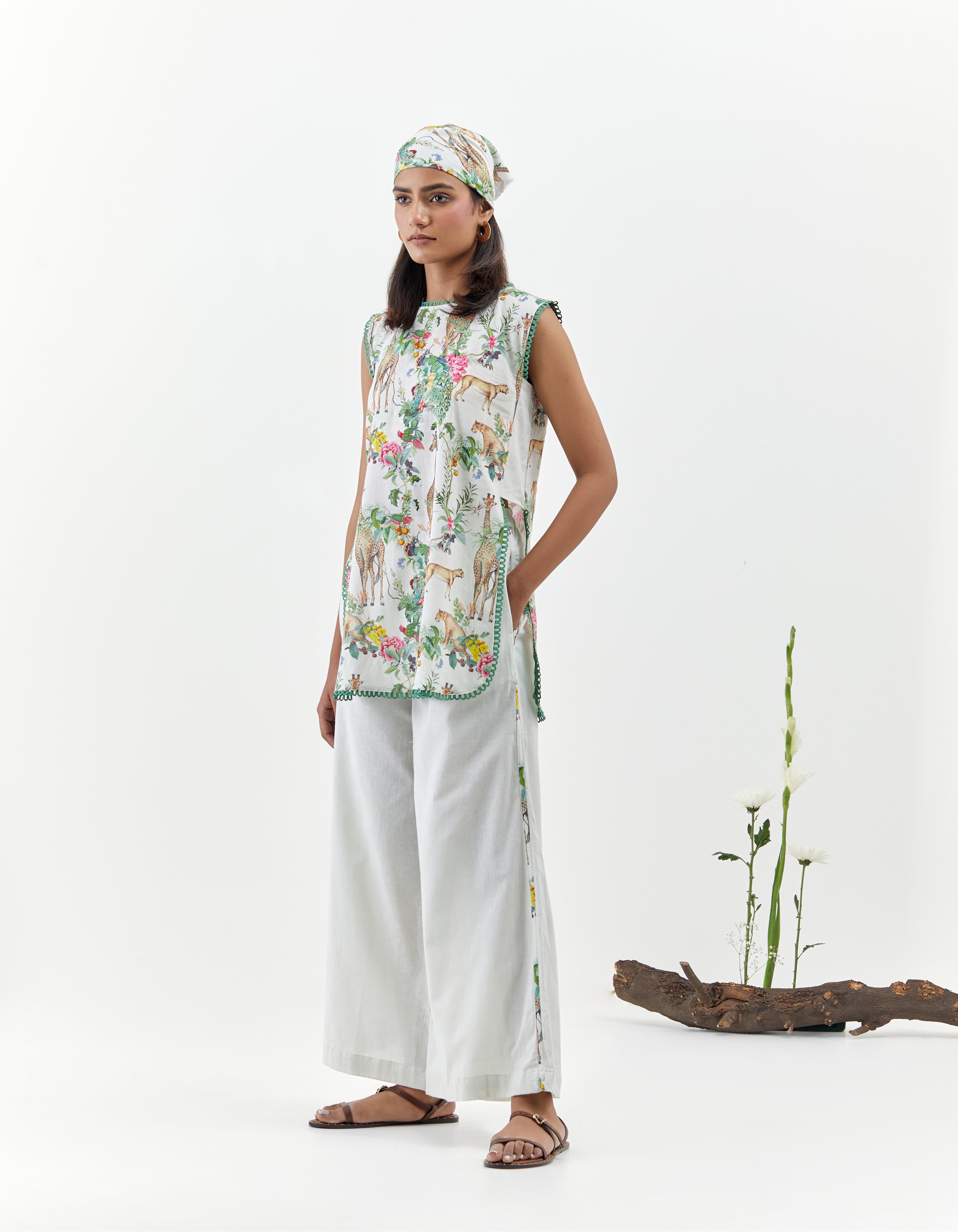 Ivory Safari print Sleeveless Savannah Co-Ord Set