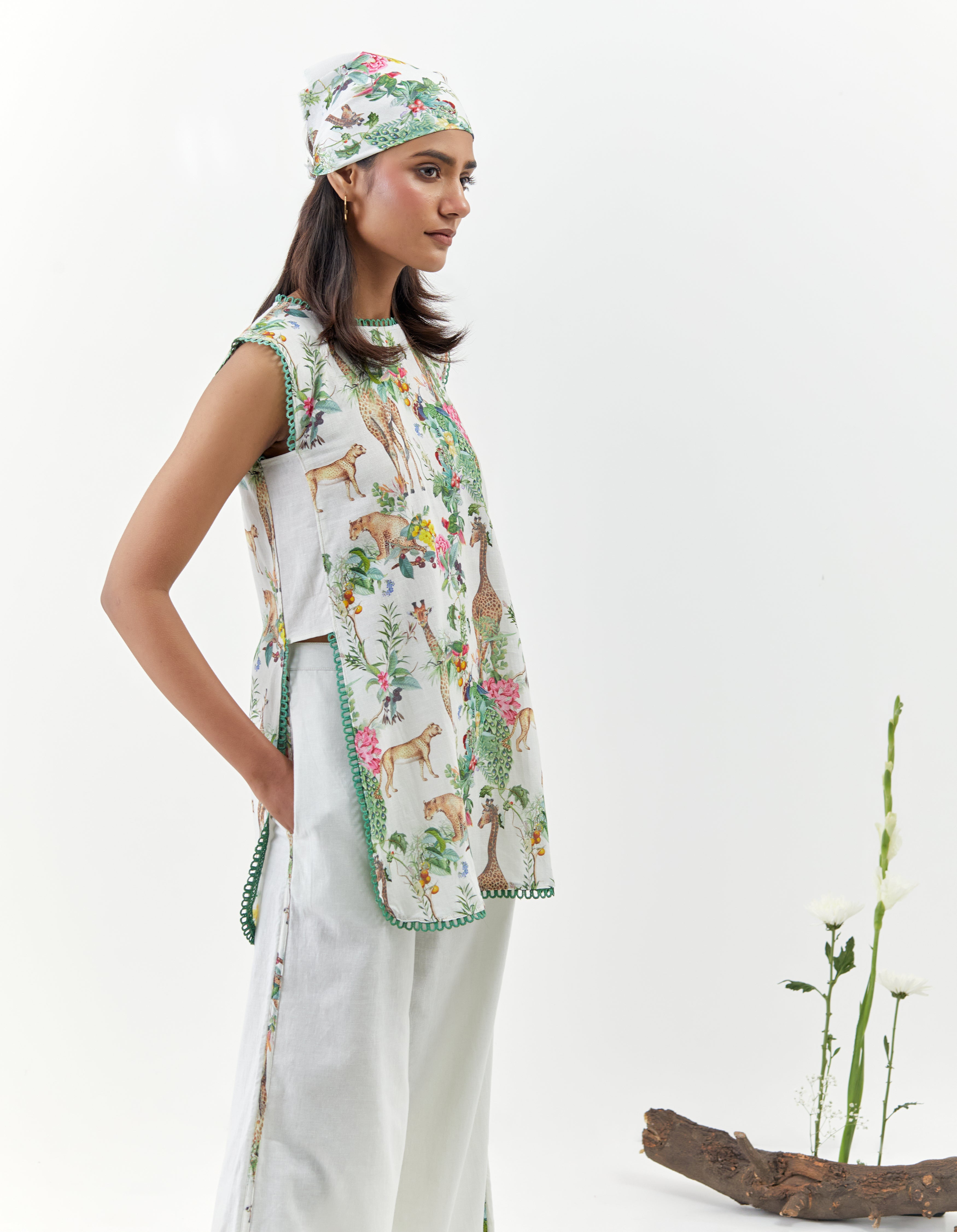 Ivory Safari print Sleeveless Savannah Co-Ord Set