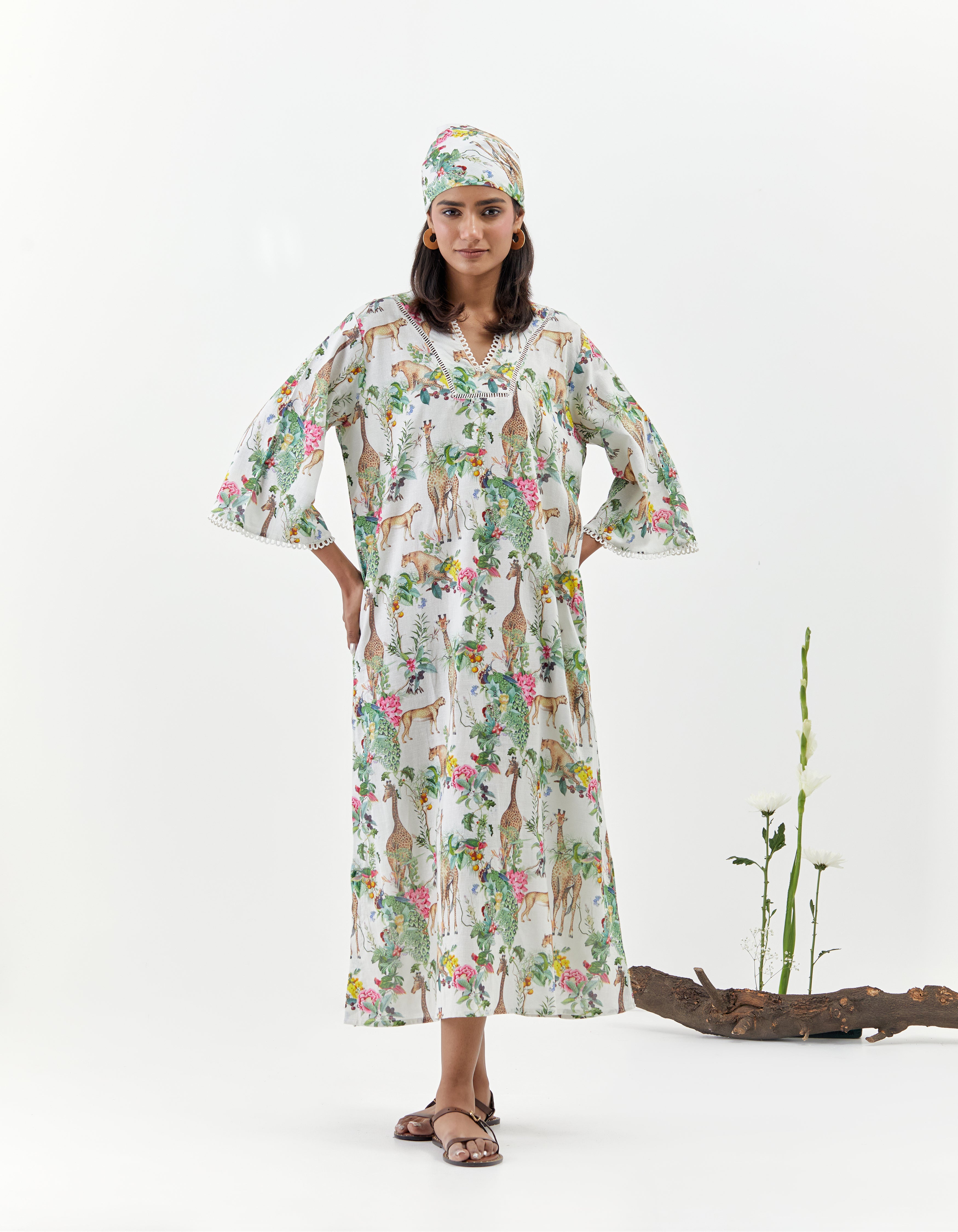 Ivory Kaftan Side Slit Savannah Dress