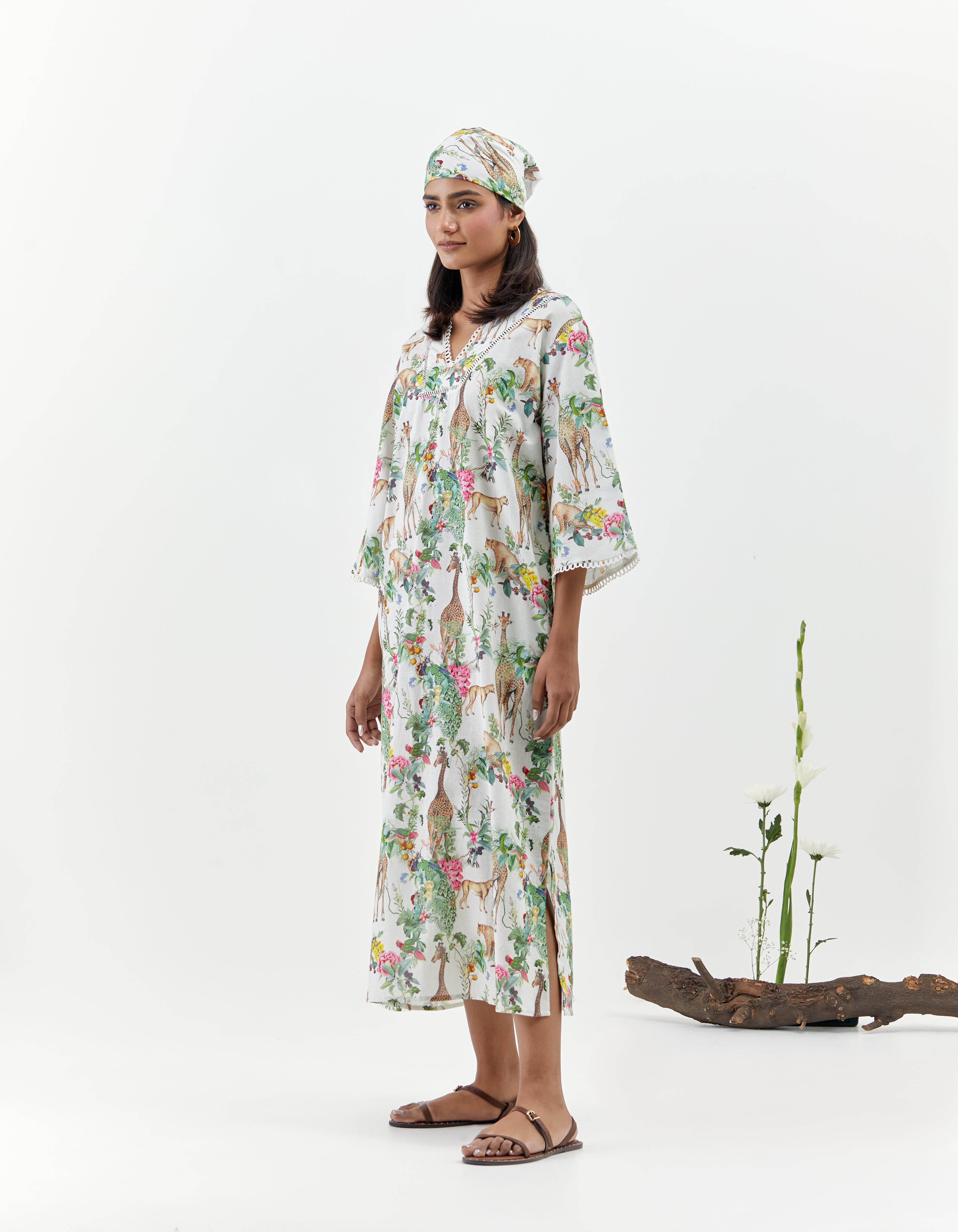 Ivory Kaftan Side Slit Savannah Dress