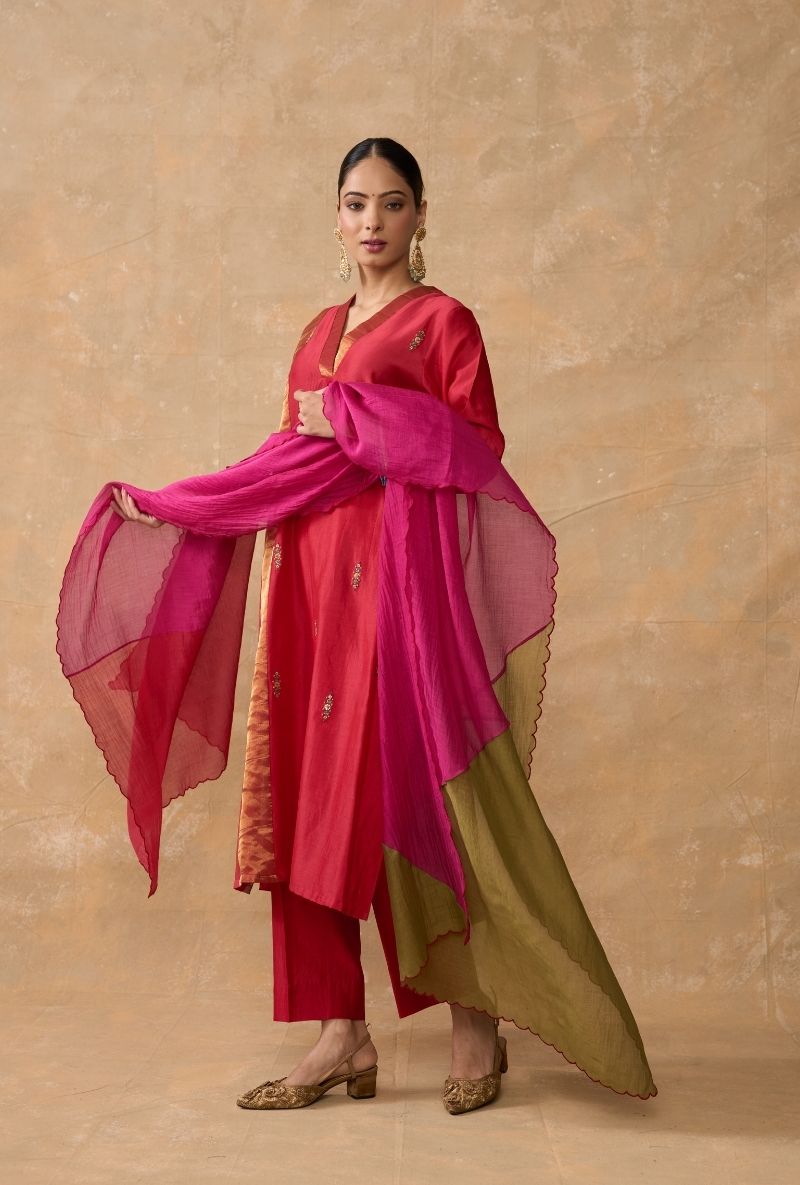 Red Side Panel Ruhi 2.0 Kurta Set