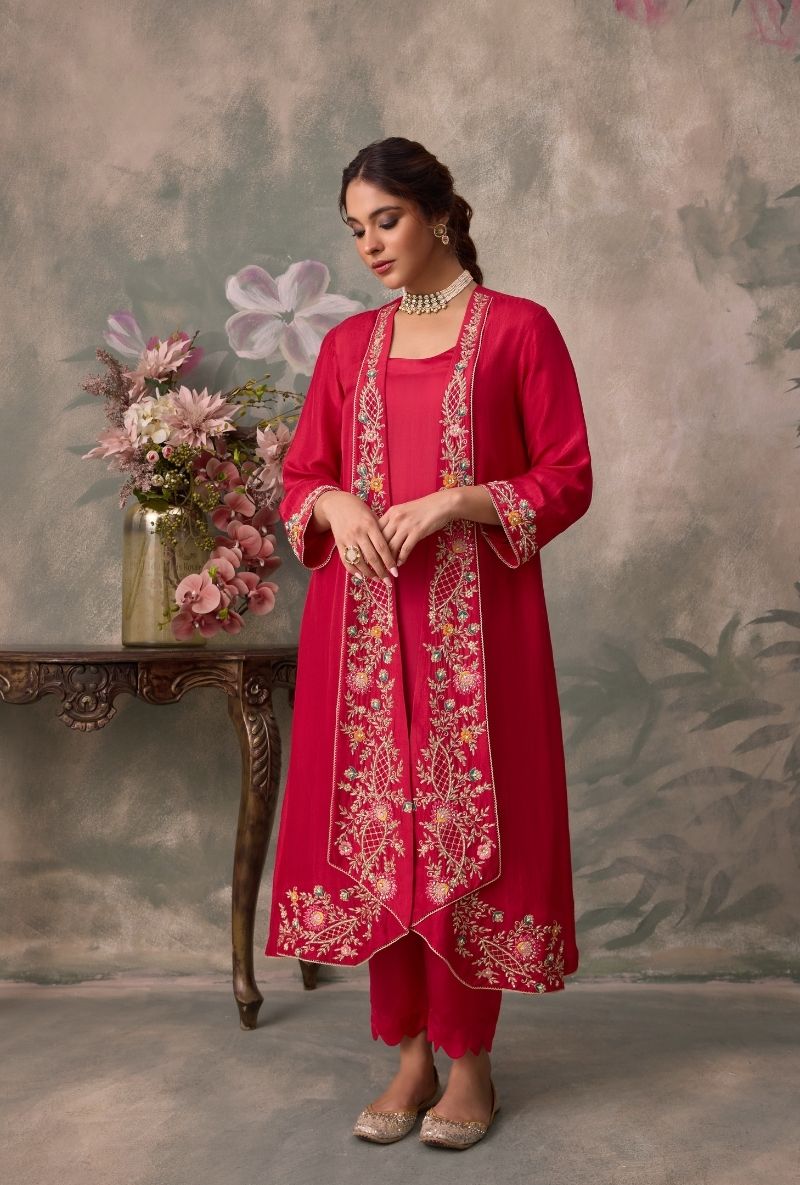 Red Embroidered Jalsa Cape Set