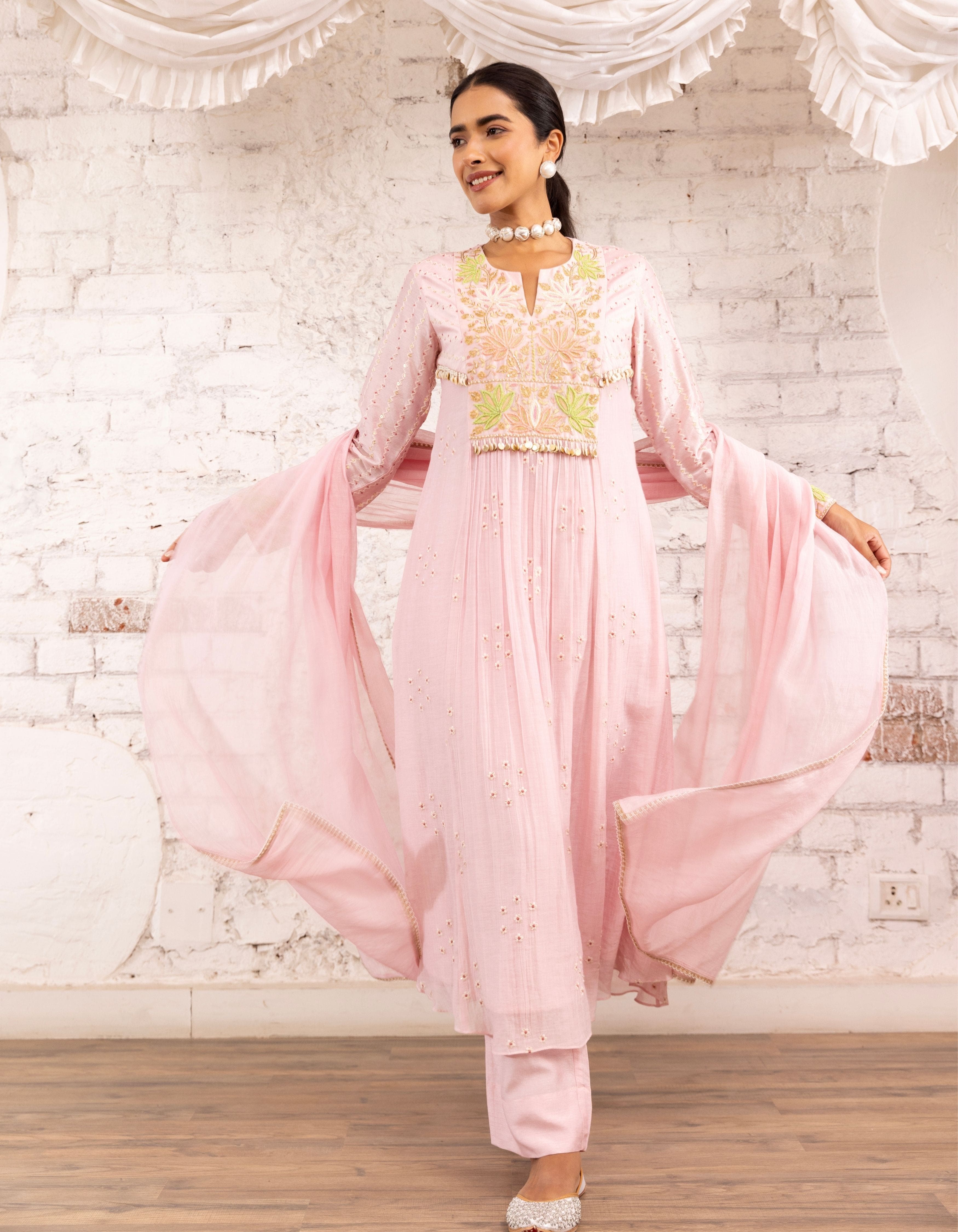Pink Lotus Yoke Noor Anarkali Kurta Set