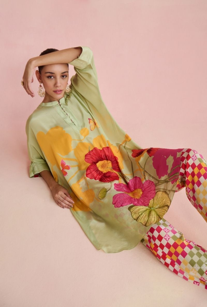 Green Big Flower Motifs Amara Co-Ord Set