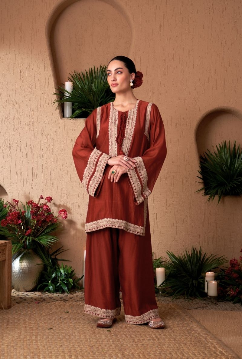 Brick Red A- Line Naveli Fasrshi Kurta Set