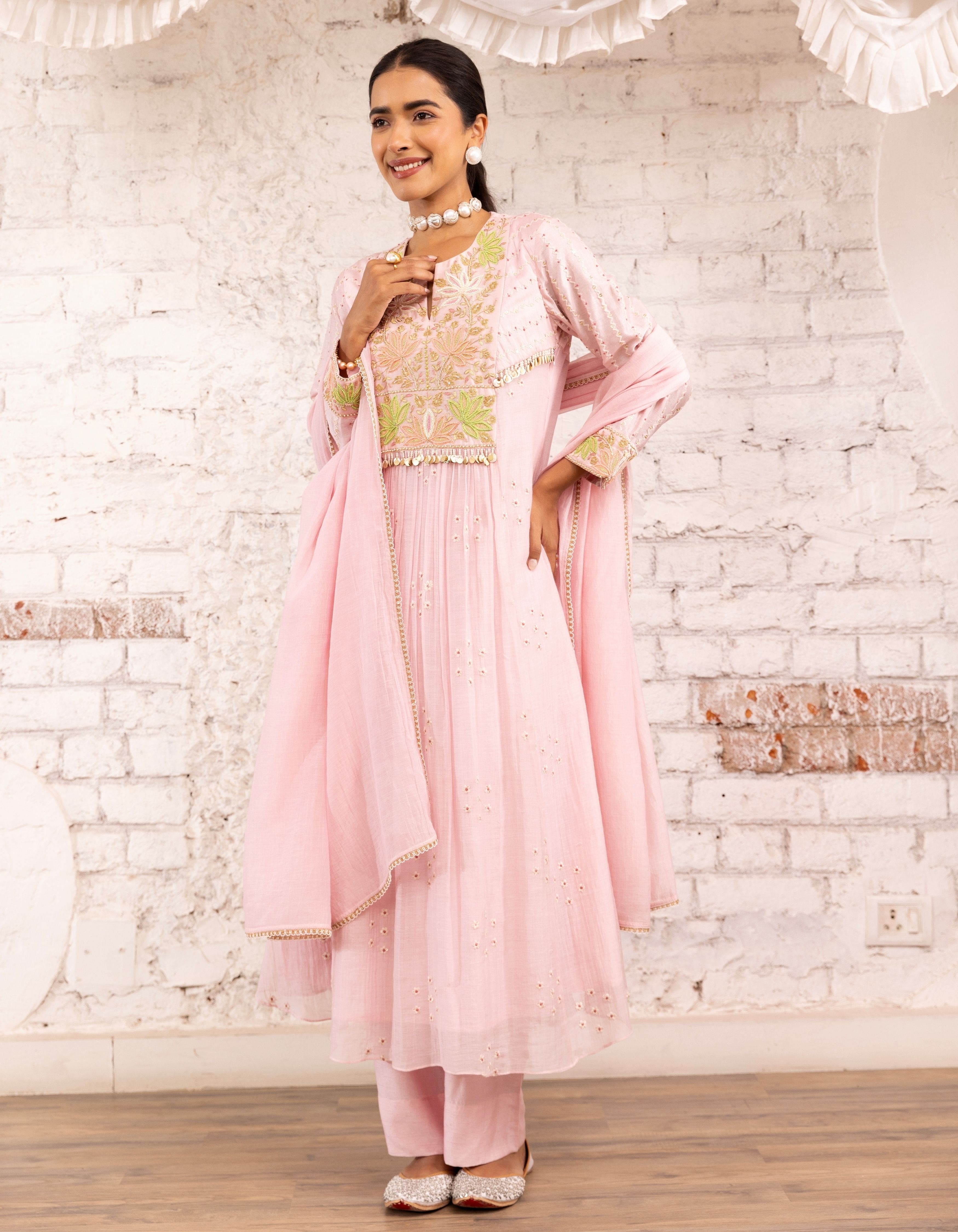 Pink Lotus Yoke Noor Anarkali Kurta Set