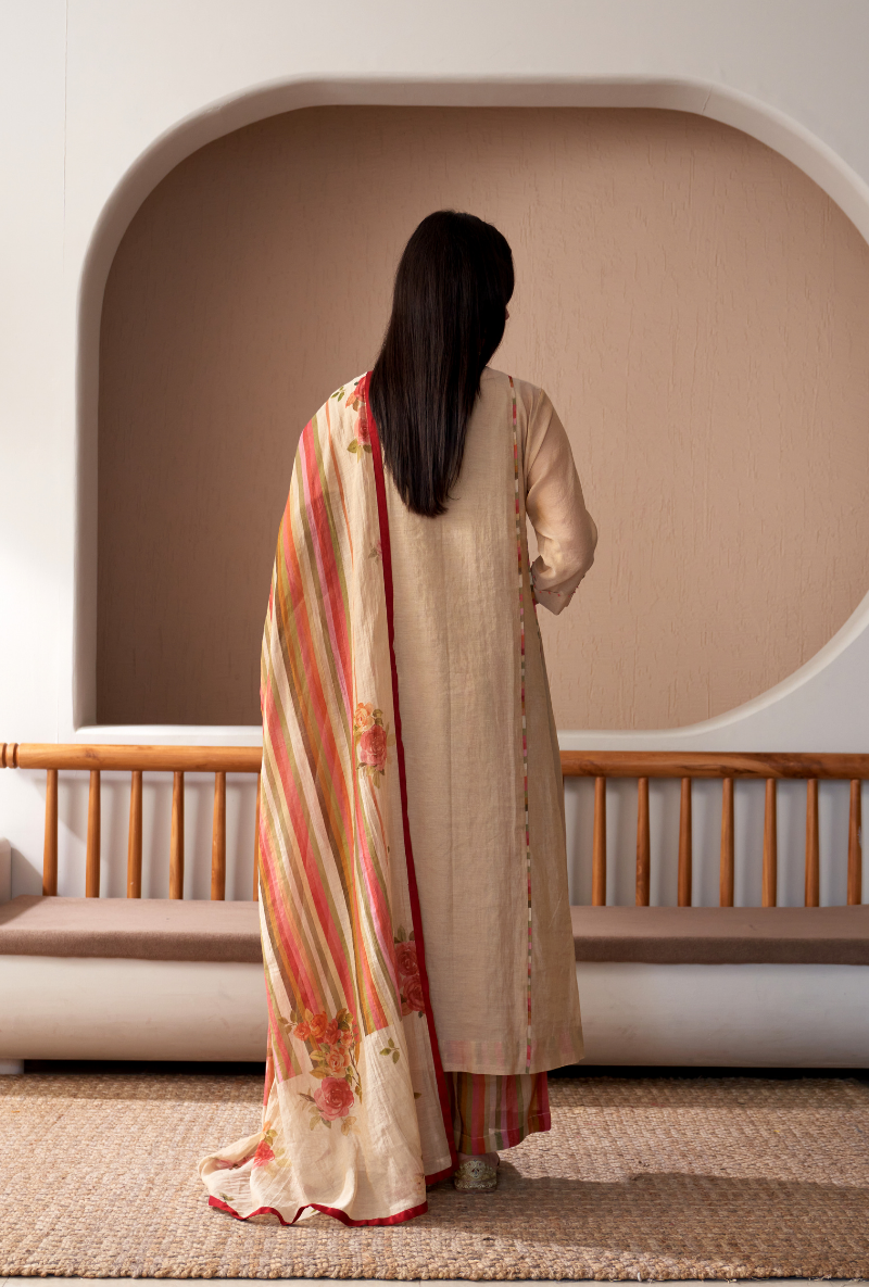 Ivory Embroidered Placket Bageecha Anarkali Set