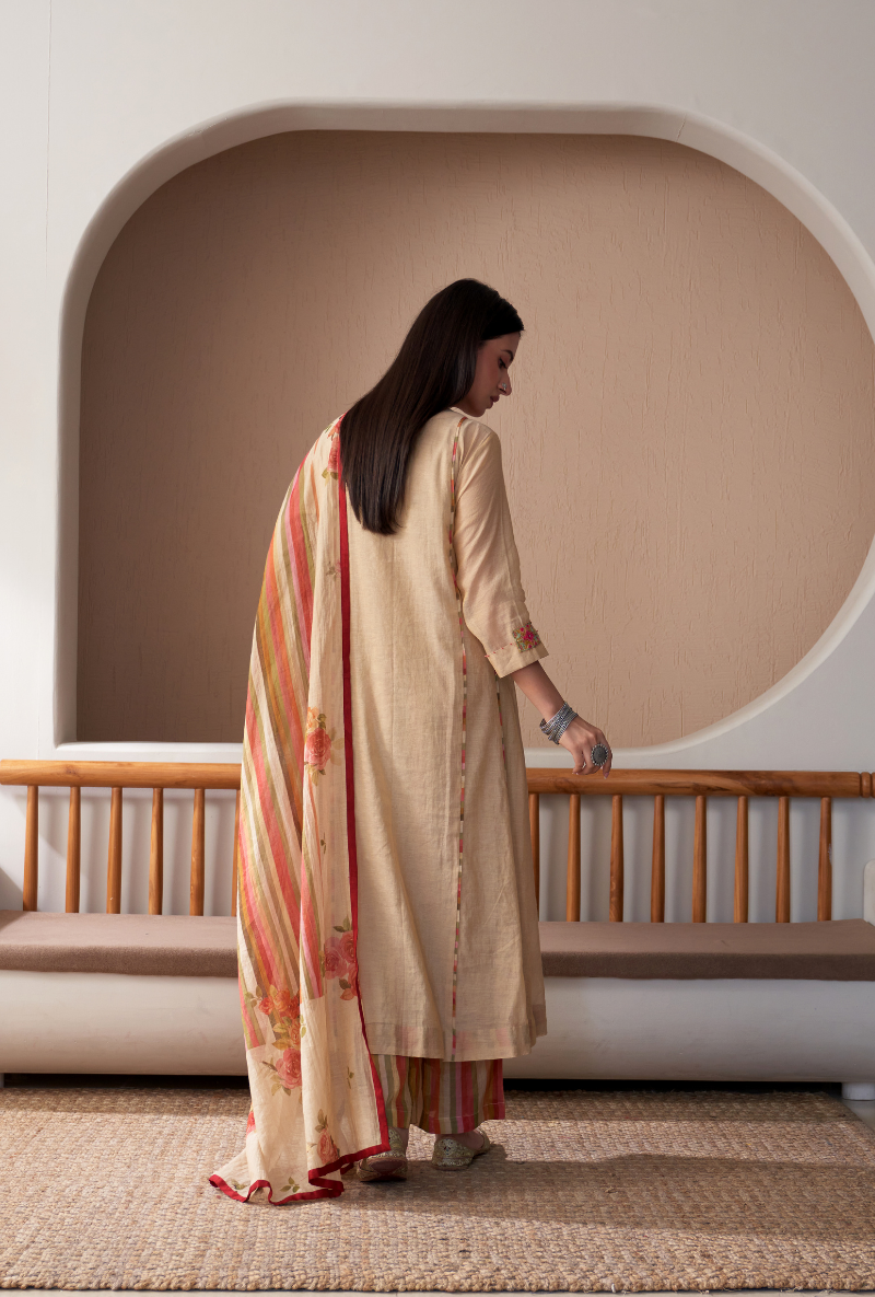 Ivory Embroidered Placket Bageecha Anarkali Set