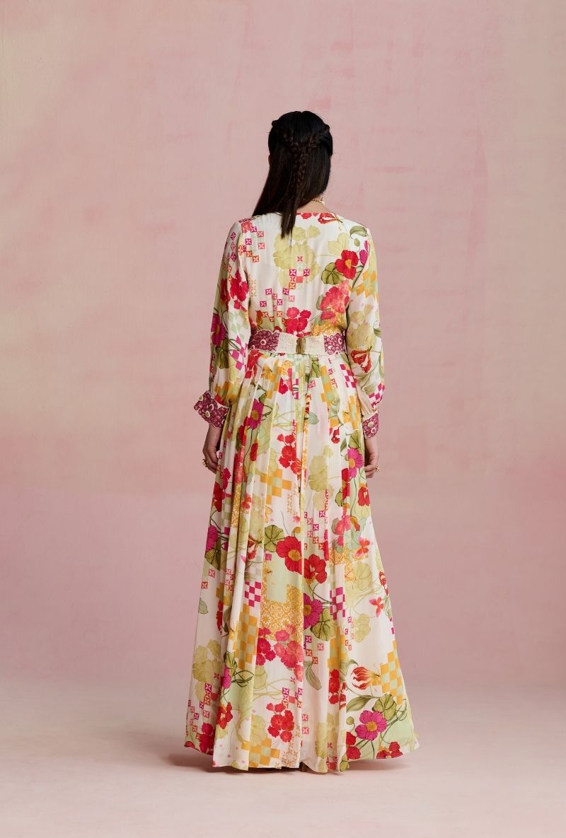 Multi Color Embroidered Waist Band Amara Maxi Dress