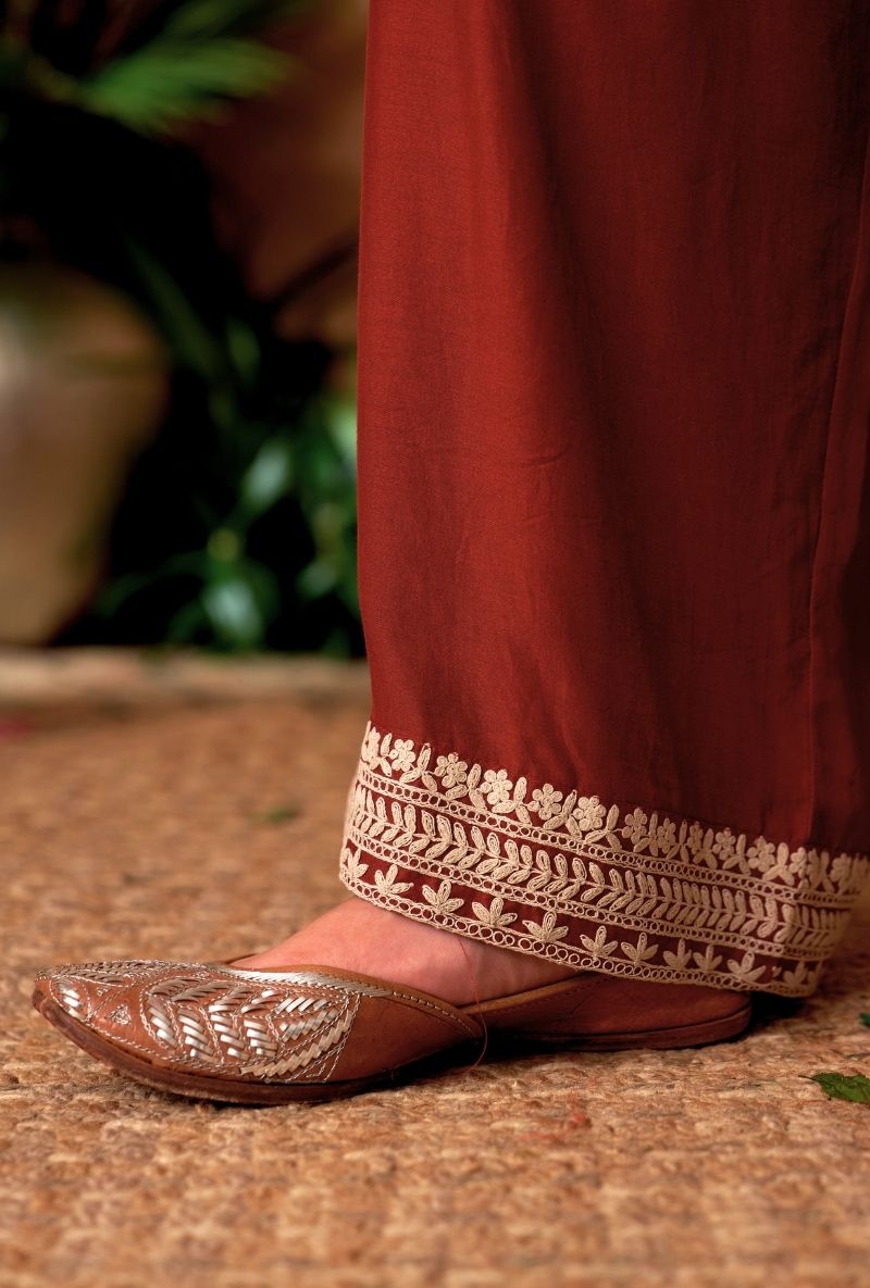 Brick Red A- Line Naveli Fasrshi Kurta Set